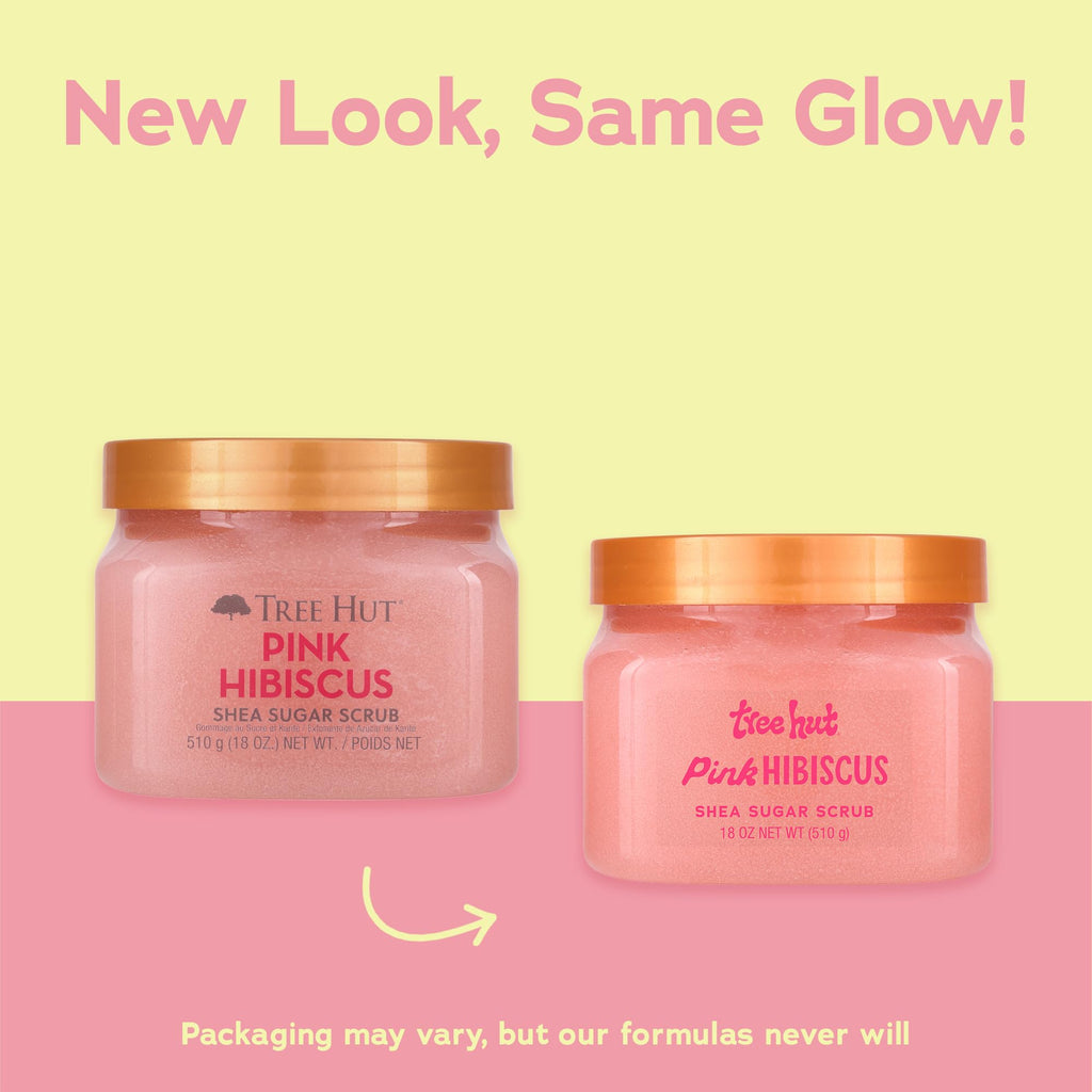 Tree Hut Pink Hibiscus Shea Sugar Scrub, Exfoliating, Hydrating & Moisturizing Body Scrub with Shea Butter & Nourishing Essential Oils, Smooth & Soften Skin, 18 oz
