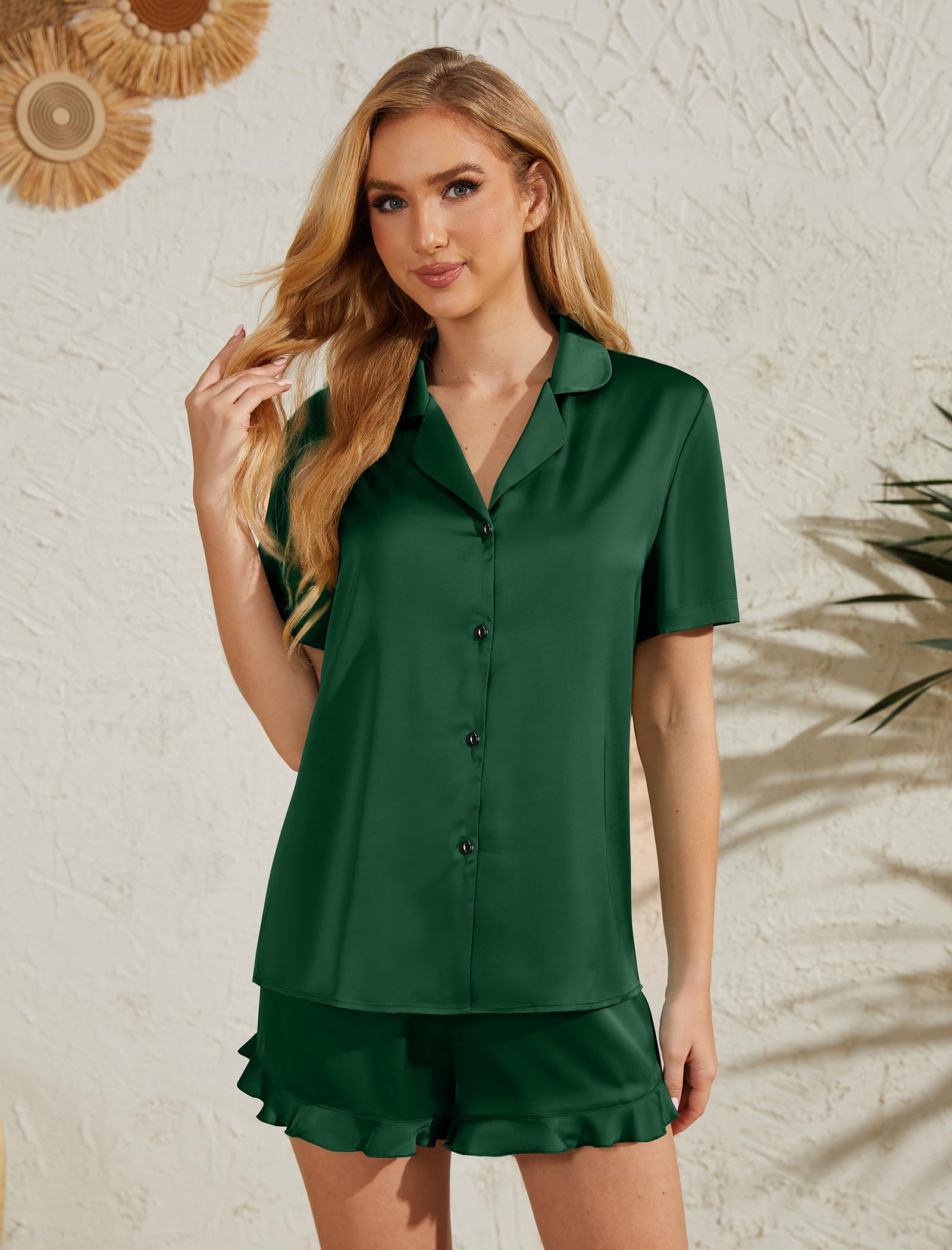 Silk Pajamas for Women Satin Womens Pajama Sets Short Sleeve Set 2-Piece Sleepwear