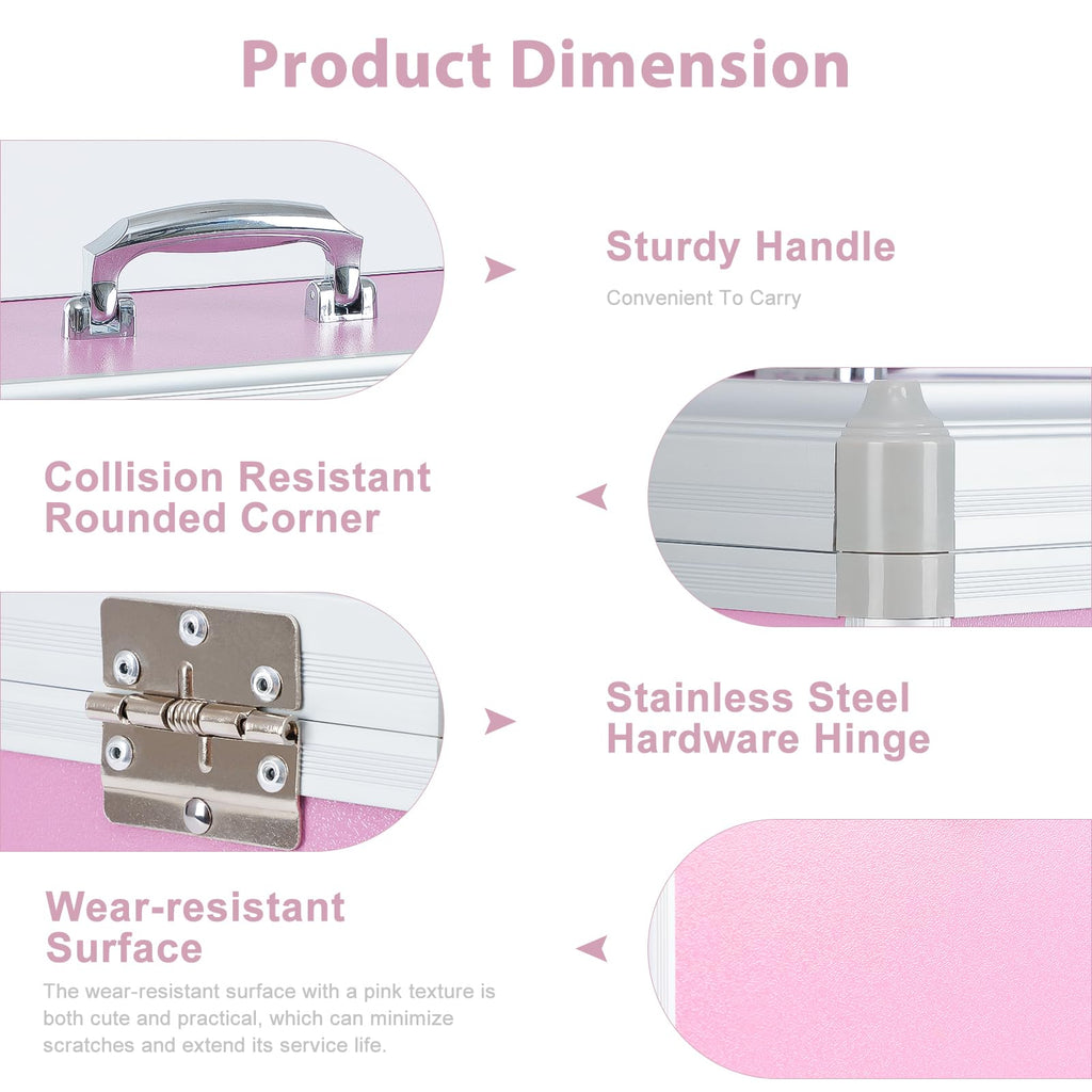 Medicine Lock Box,First Aid Safe Medication Storage Box,Layered Aluminum Daily Medicine Cabinet Family Use,12.2" x 7.9" x 7.5", Pink