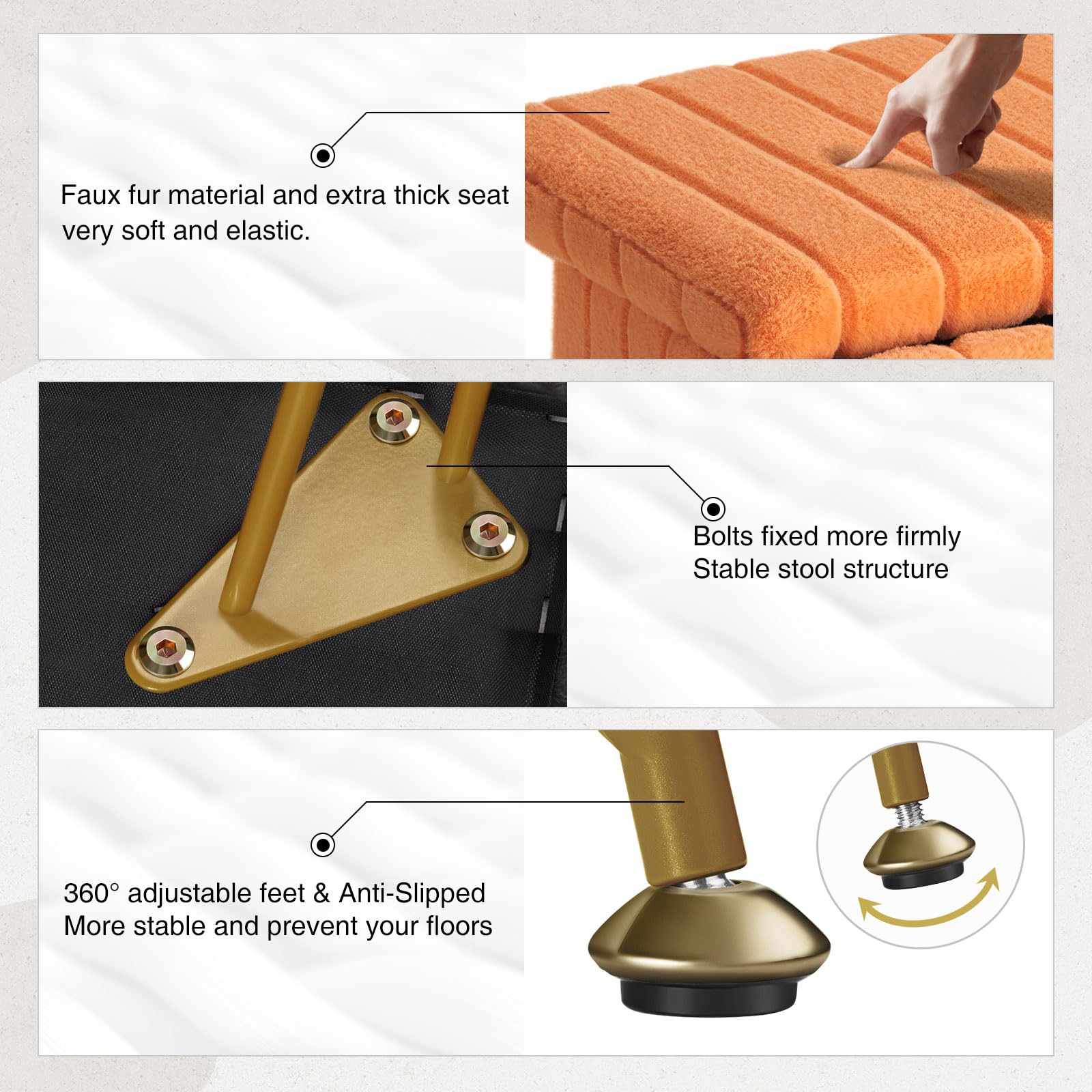 Greenstell Vanity Stool Chair Faux Fur with Storage, 15.7"L x 11.8"W x 19.4"H Soft Ottoman 4 Metal Legs with Anti-Slip Feet, Furry Padded Seat, Modern Multifunctional Chairs for Makeup, Bedroom Pink