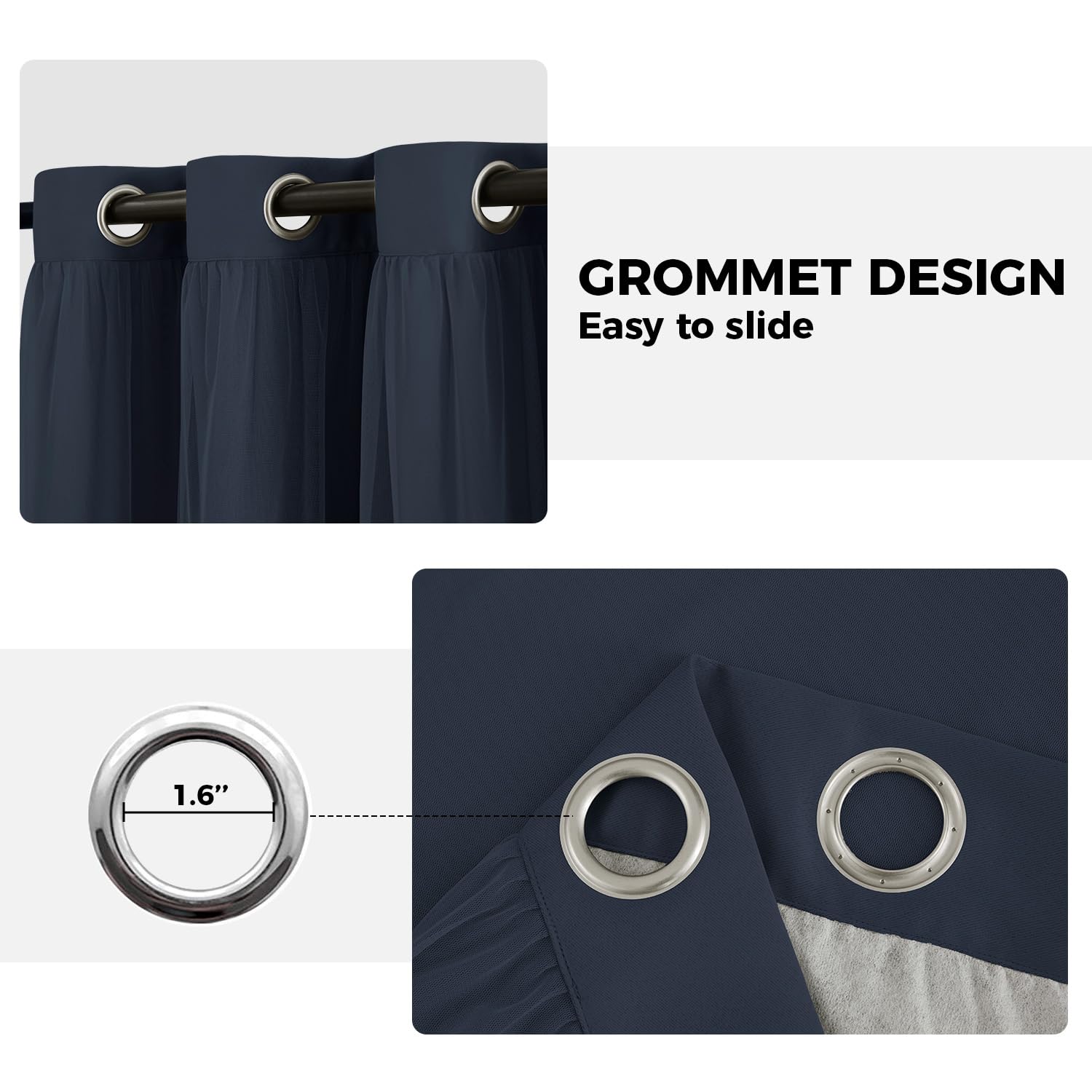 100% Blackout Curtains for Bedroom, Double Layer Pink Curtains, Black Out Curtain 84 inch Long with Sheer Overlay for Living Room, Room Darkening Window Drapes with Grommet, 52" W x 84" L