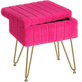 Greenstell Vanity Stool Chair Faux Fur with Storage, 15.7"L x 11.8"W x 19.4"H Soft Ottoman 4 Metal Legs with Anti-Slip Feet, Furry Padded Seat, Modern Multifunctional Chairs for Makeup, Bedroom Pink