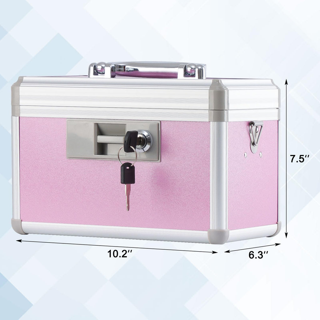 Medicine Lock Box,First Aid Safe Medication Storage Box,Layered Aluminum Daily Medicine Cabinet Family Use,12.2" x 7.9" x 7.5", Pink