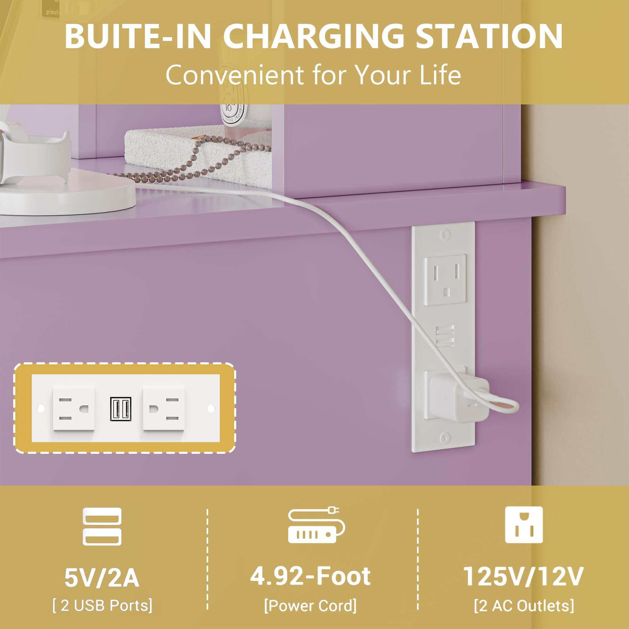 Vanity Desk with Mirror and Lights, 43'' Pink Makeup Dressing Table Set with 5 Drawers & Chair, Power Outlet, 3 Lighting Modes Adjustable Brightness & RGB LED for Women Girls Bedroom Bathroom