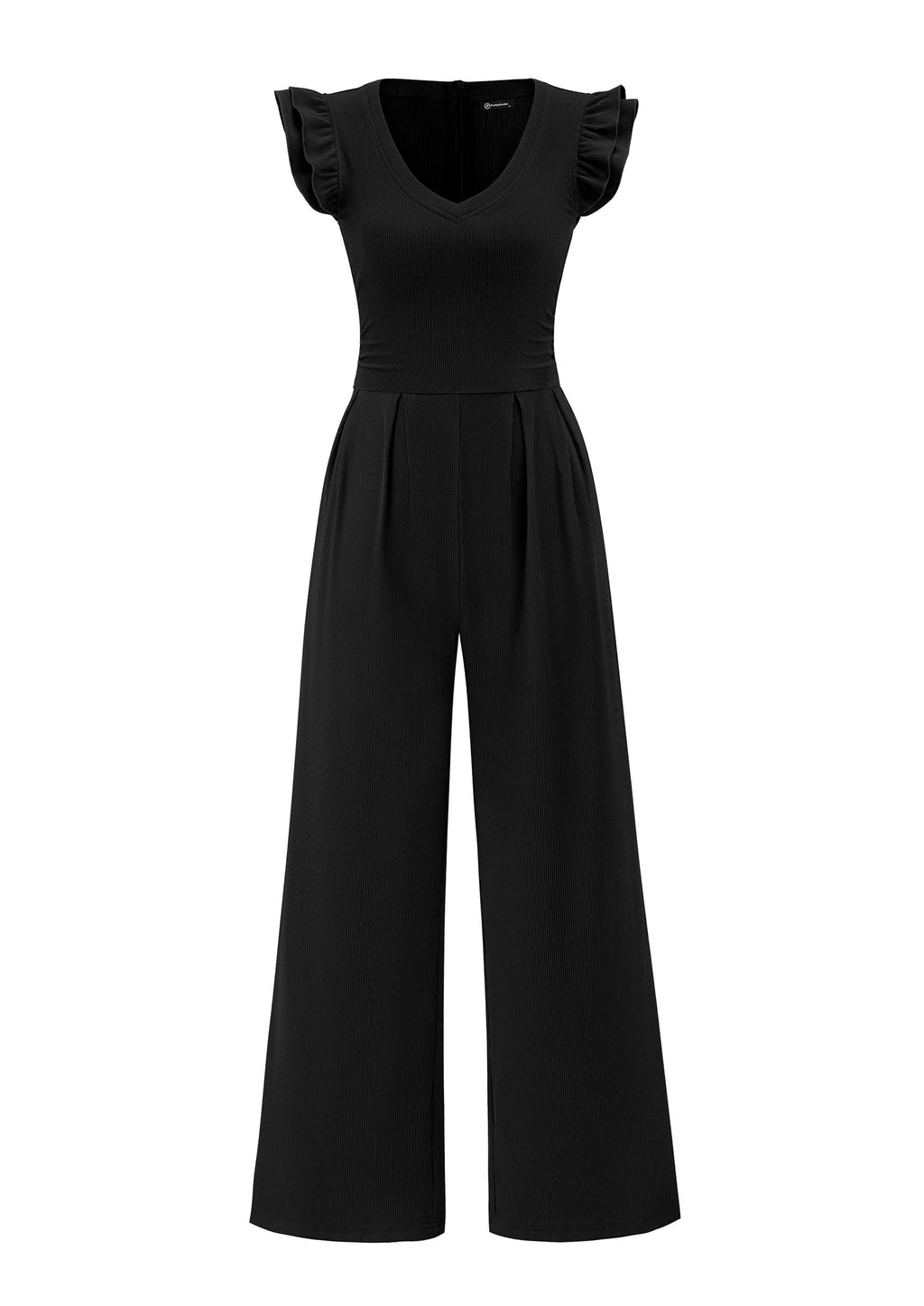 PRETTYGARDEN One Piece Jumpsuits For Women Dressy Ruffle Cap Sleeve V Neck Ribbed Knit Wide Leg Romper Casual Spring Outfits
