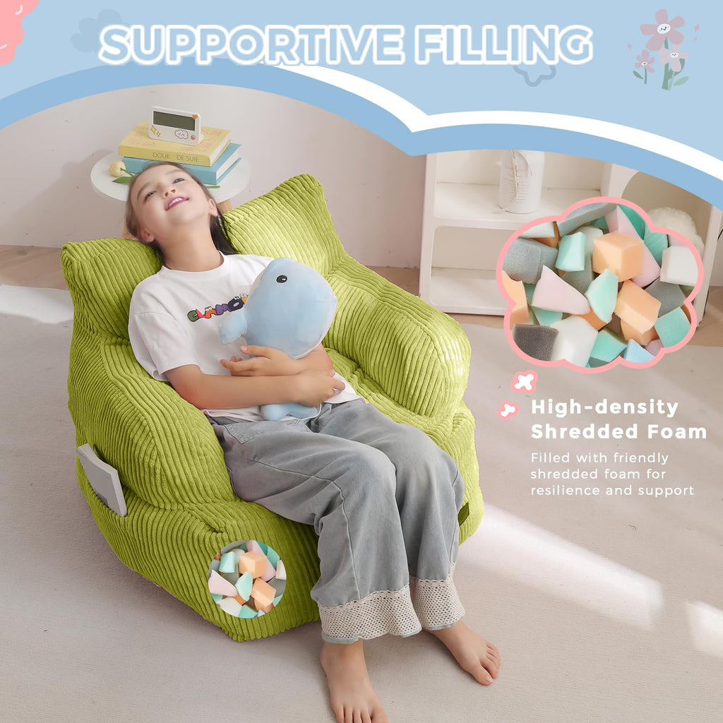 MAXYOYO Kids Bean Bag Chair, Stuffed Toddler Bean Bag Sofa with Filler Bean Bag Chair for Boys and Girls, Lazy Sofa with Pocket Floor Chair for Gaming, Reading, Pink