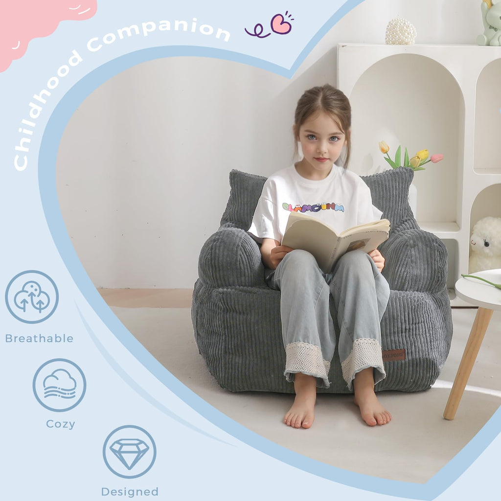 MAXYOYO Kids Bean Bag Chair, Stuffed Toddler Bean Bag Sofa with Filler Bean Bag Chair for Boys and Girls, Lazy Sofa with Pocket Floor Chair for Gaming, Reading, Pink