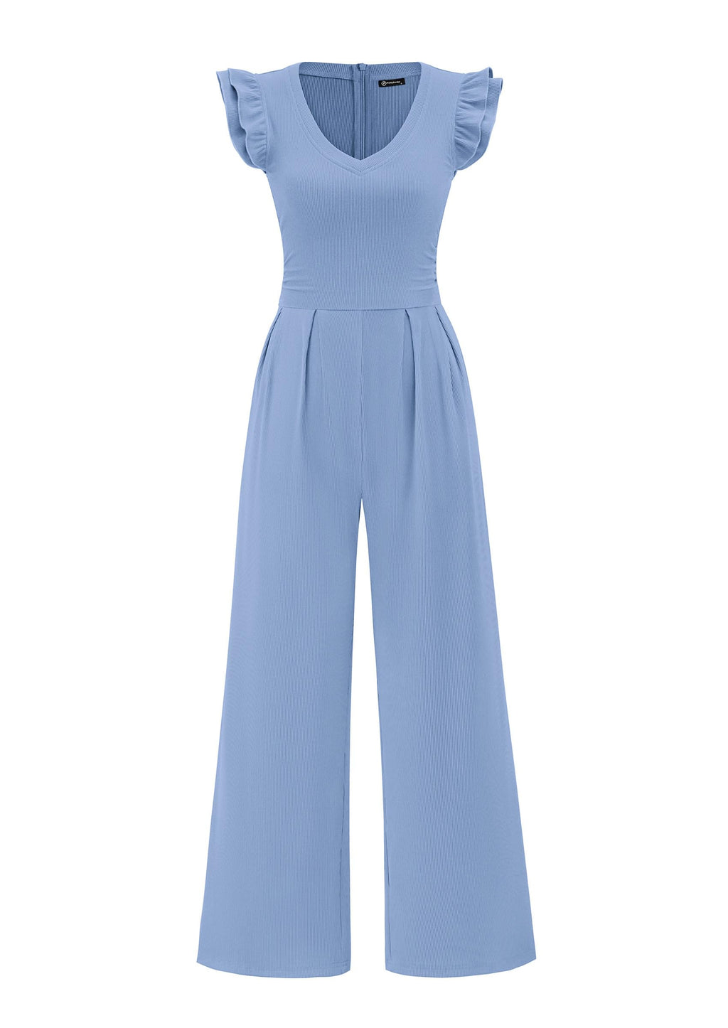 PRETTYGARDEN One Piece Jumpsuits For Women Dressy Ruffle Cap Sleeve V Neck Ribbed Knit Wide Leg Romper Casual Spring Outfits