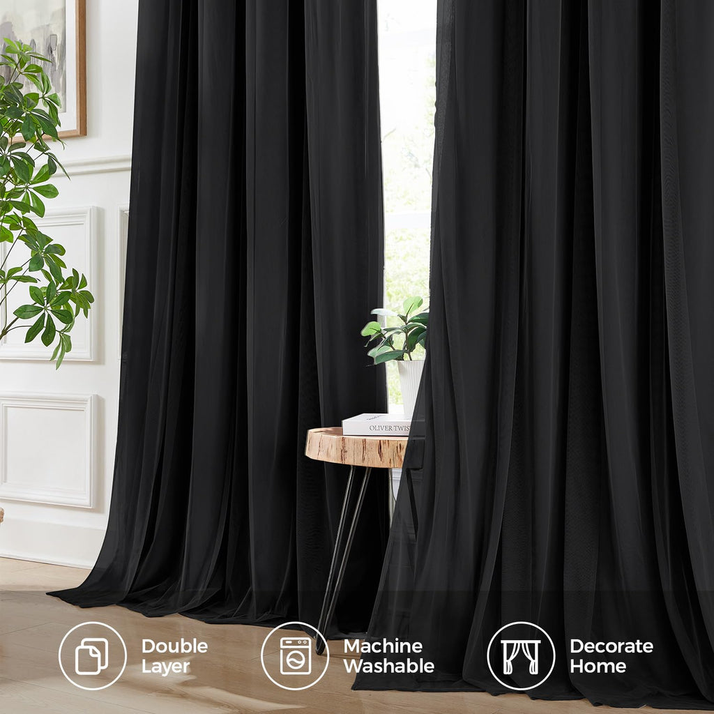 100% Blackout Curtains for Bedroom, Double Layer Pink Curtains, Black Out Curtain 84 inch Long with Sheer Overlay for Living Room, Room Darkening Window Drapes with Grommet, 52" W x 84" L