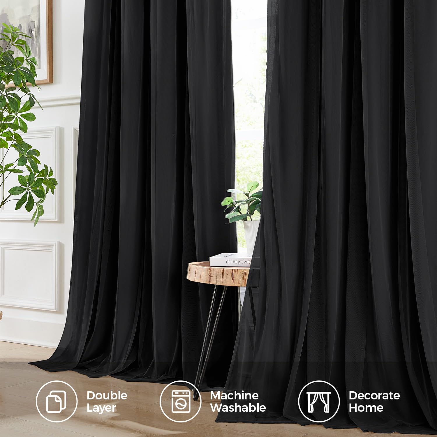 100% Blackout Curtains for Bedroom, Double Layer Pink Curtains, Black Out Curtain 84 inch Long with Sheer Overlay for Living Room, Room Darkening Window Drapes with Grommet, 52" W x 84" L