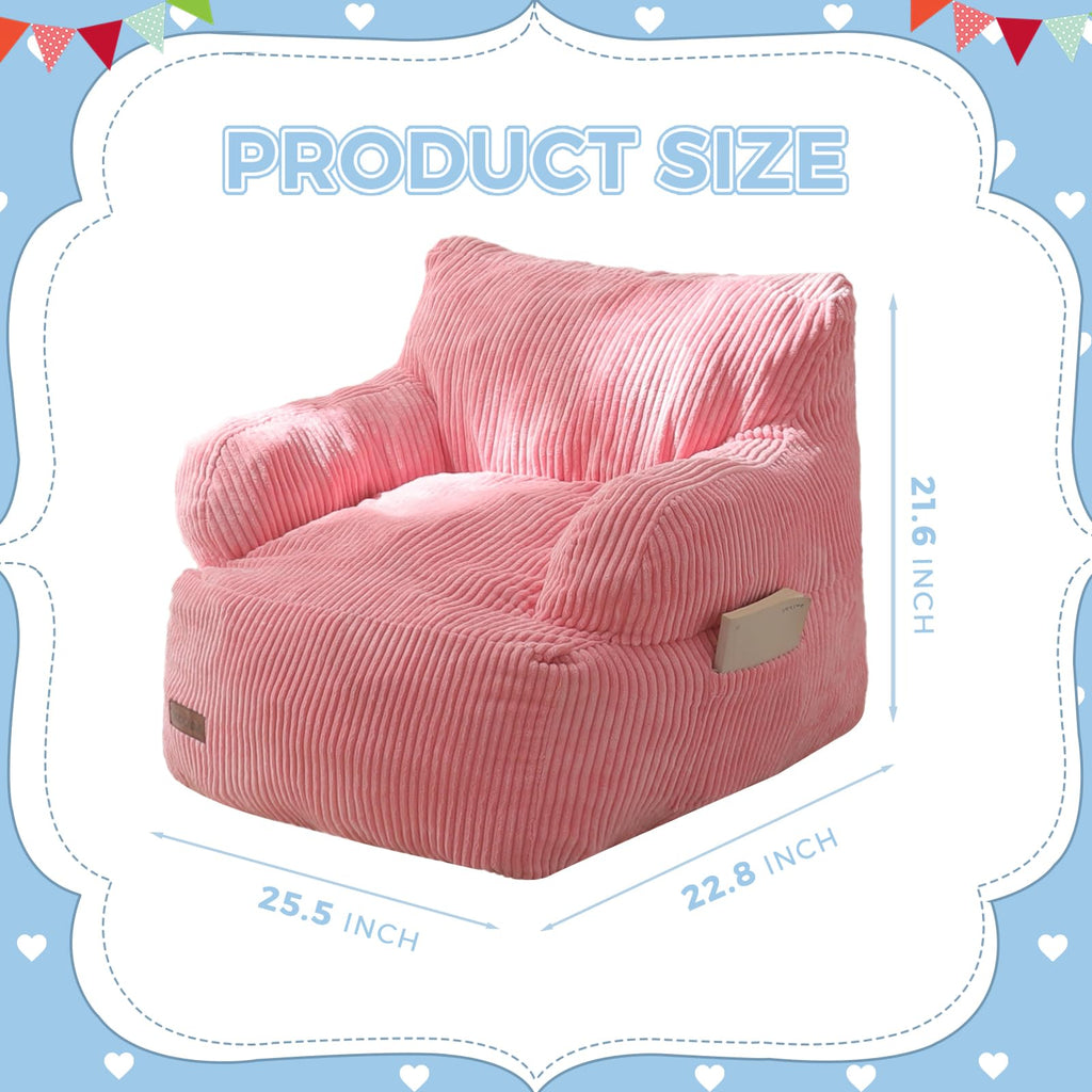 MAXYOYO Kids Bean Bag Chair, Stuffed Toddler Bean Bag Sofa with Filler Bean Bag Chair for Boys and Girls, Lazy Sofa with Pocket Floor Chair for Gaming, Reading, Pink
