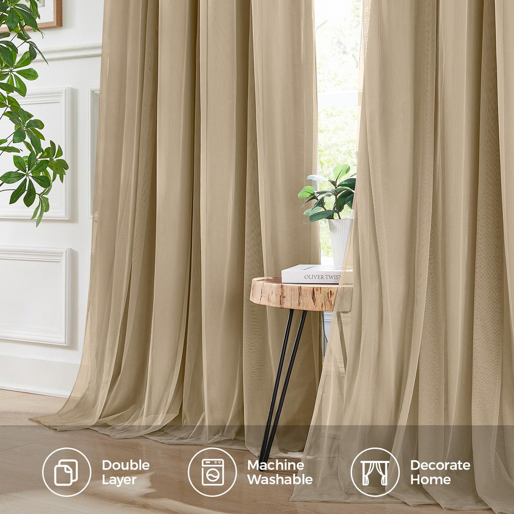 100% Blackout Curtains for Bedroom, Double Layer Pink Curtains, Black Out Curtain 84 inch Long with Sheer Overlay for Living Room, Room Darkening Window Drapes with Grommet, 52" W x 84" L