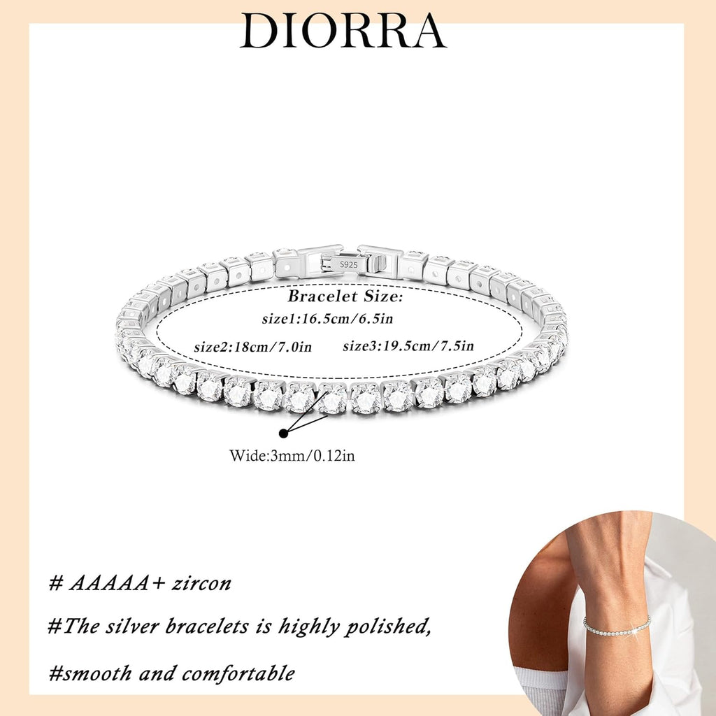 3mm/4mm Cubic Zirconia Classic Tennis Bracelet 14K Gold Plated/Silver Bracelets for Women Size 6.5-7.5 Inch