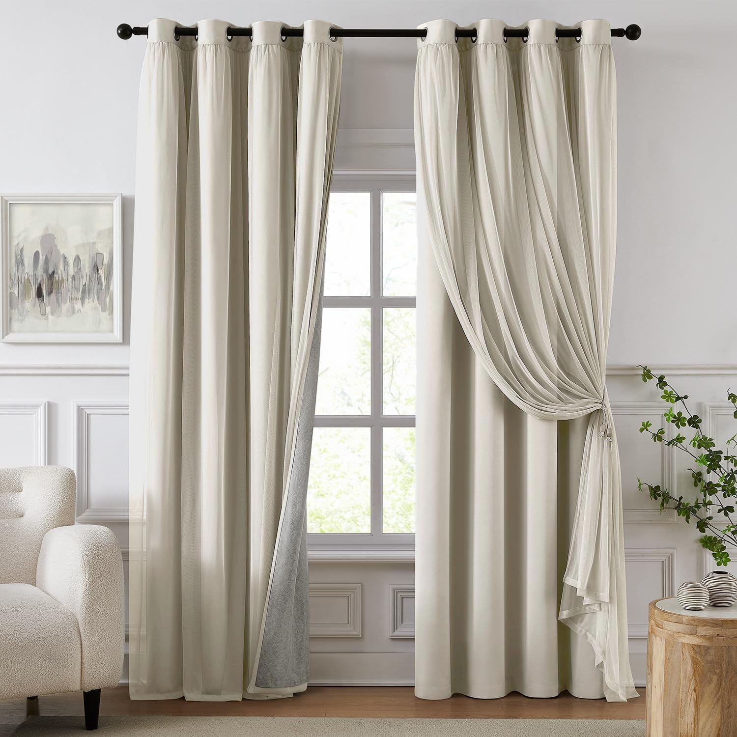 100% Blackout Curtains for Bedroom, Double Layer Pink Curtains, Black Out Curtain 84 inch Long with Sheer Overlay for Living Room, Room Darkening Window Drapes with Grommet, 52" W x 84" L
