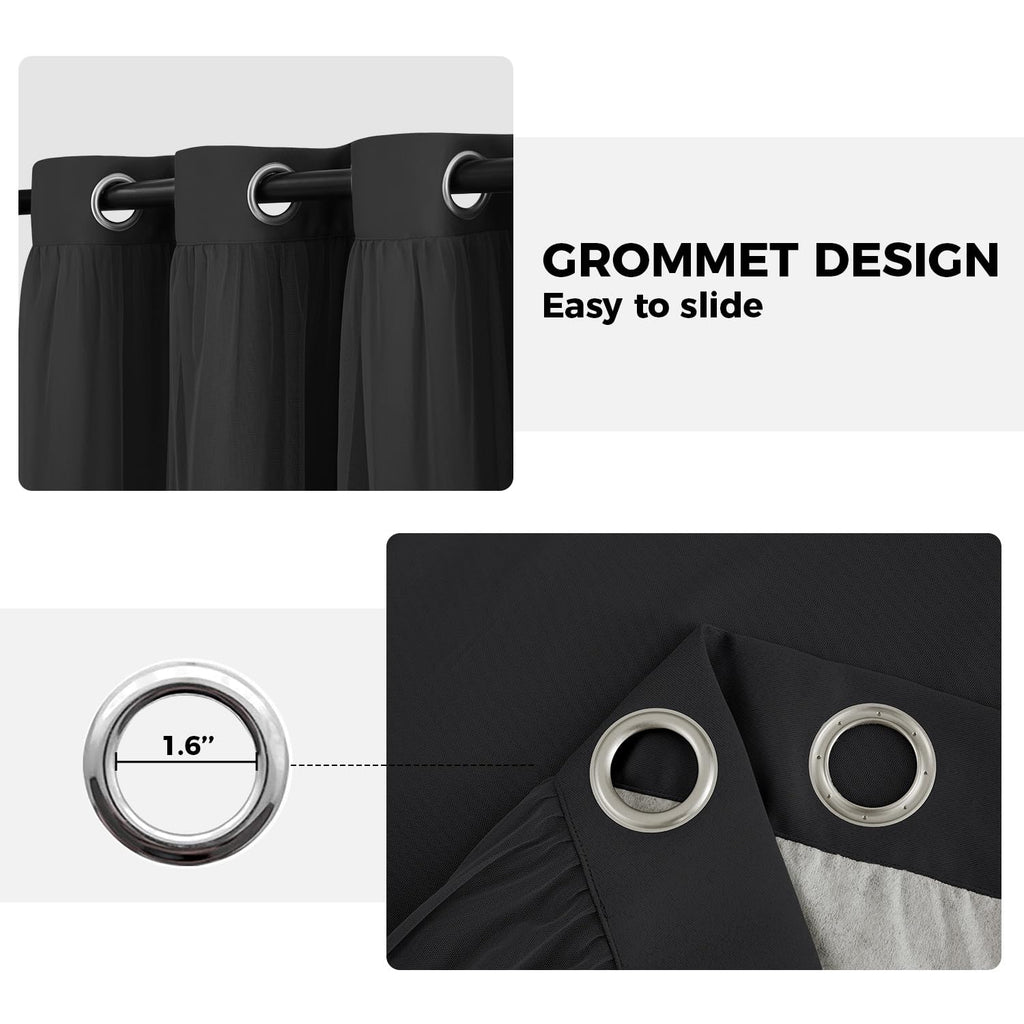 100% Blackout Curtains for Bedroom, Double Layer Pink Curtains, Black Out Curtain 84 inch Long with Sheer Overlay for Living Room, Room Darkening Window Drapes with Grommet, 52" W x 84" L