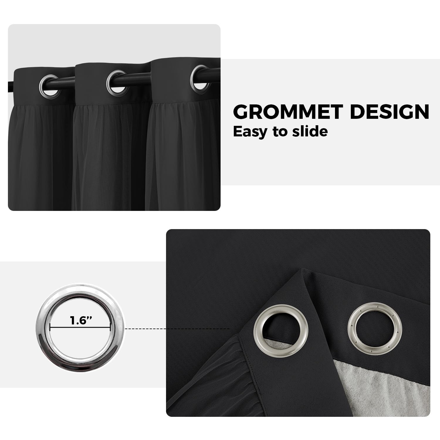 100% Blackout Curtains for Bedroom, Double Layer Pink Curtains, Black Out Curtain 84 inch Long with Sheer Overlay for Living Room, Room Darkening Window Drapes with Grommet, 52" W x 84" L