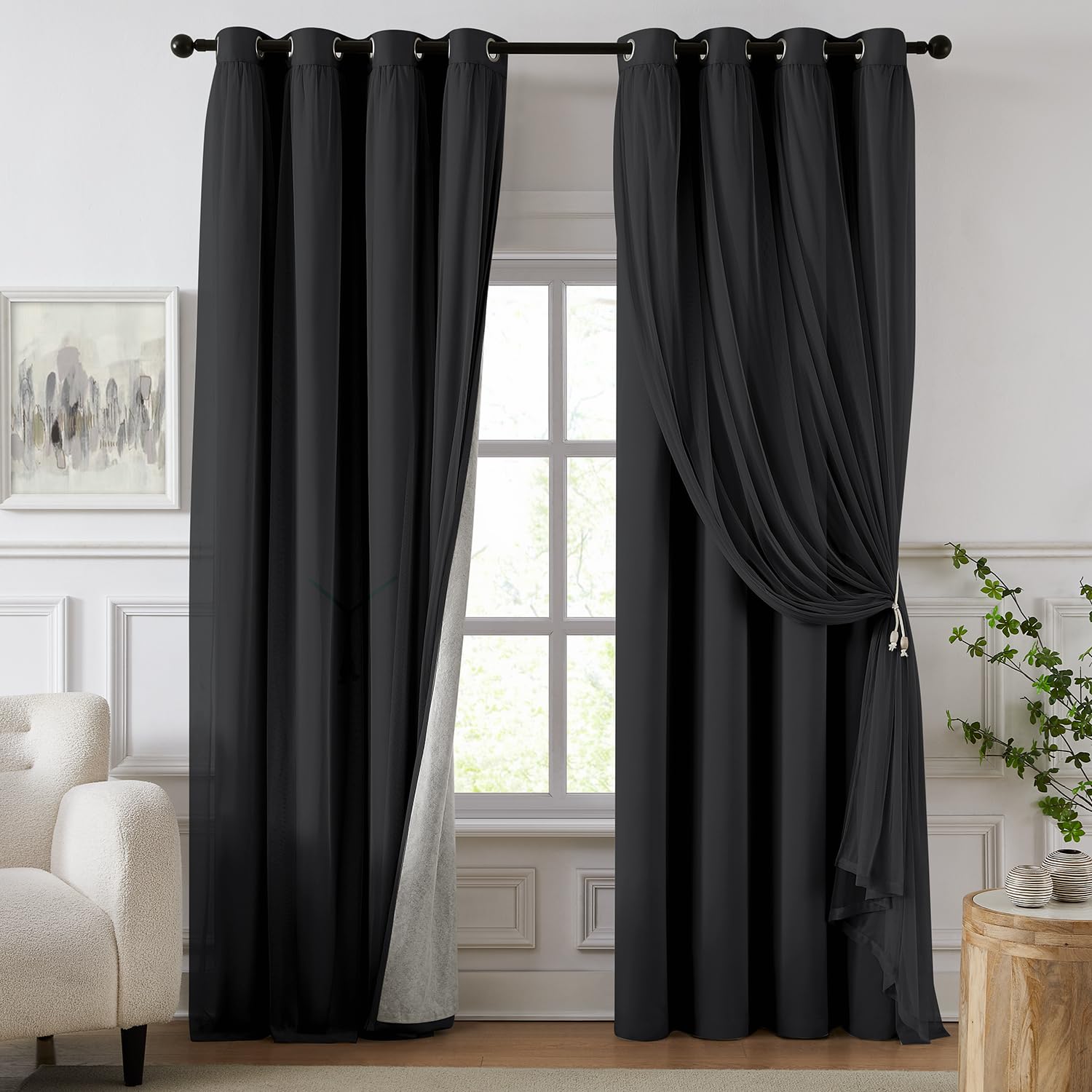 100% Blackout Curtains for Bedroom, Double Layer Pink Curtains, Black Out Curtain 84 inch Long with Sheer Overlay for Living Room, Room Darkening Window Drapes with Grommet, 52" W x 84" L
