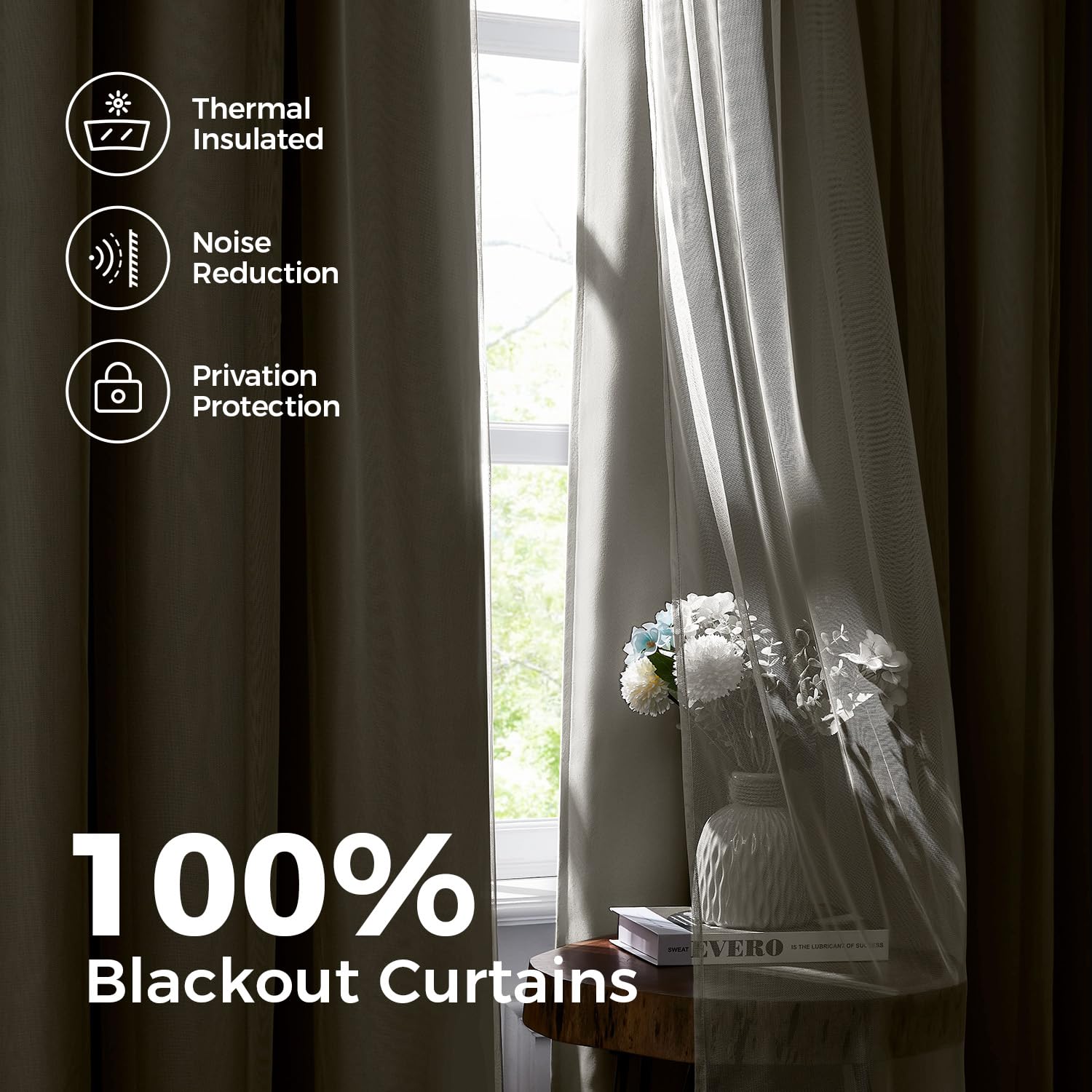 100% Blackout Curtains for Bedroom, Double Layer Pink Curtains, Black Out Curtain 84 inch Long with Sheer Overlay for Living Room, Room Darkening Window Drapes with Grommet, 52" W x 84" L
