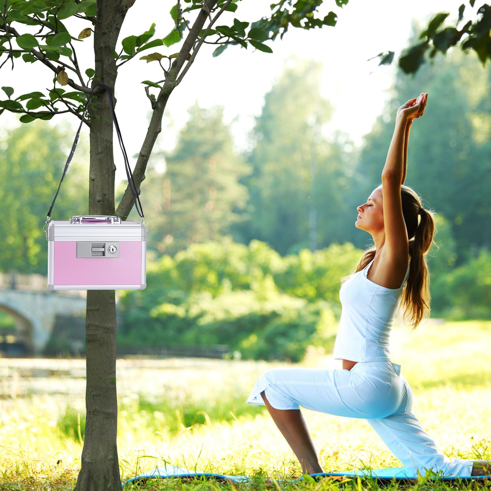 Medicine Lock Box,First Aid Safe Medication Storage Box,Layered Aluminum Daily Medicine Cabinet Family Use,12.2" x 7.9" x 7.5", Pink