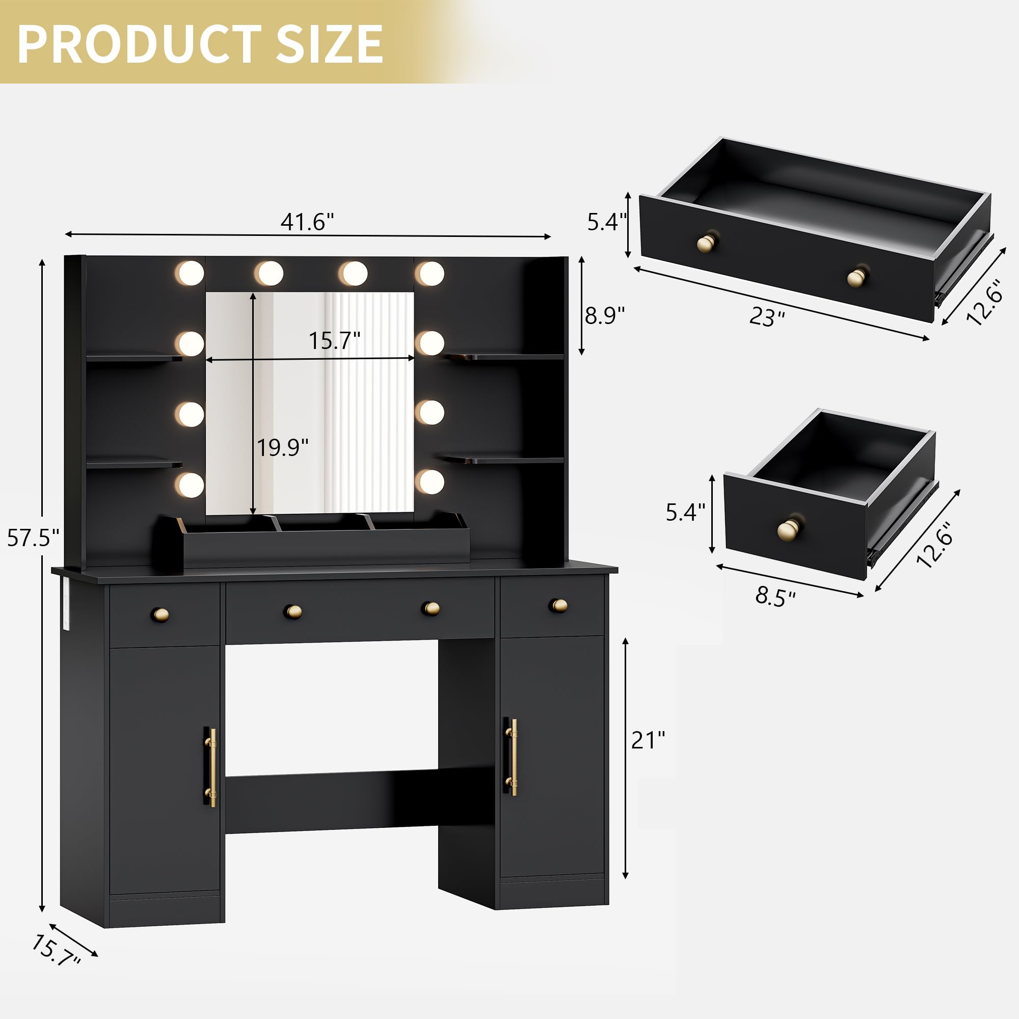 Vanity Desk with Mirror and Lights, 43'' Pink Makeup Dressing Table Set with 5 Drawers & Chair, Power Outlet, 3 Lighting Modes Adjustable Brightness & RGB LED for Women Girls Bedroom Bathroom