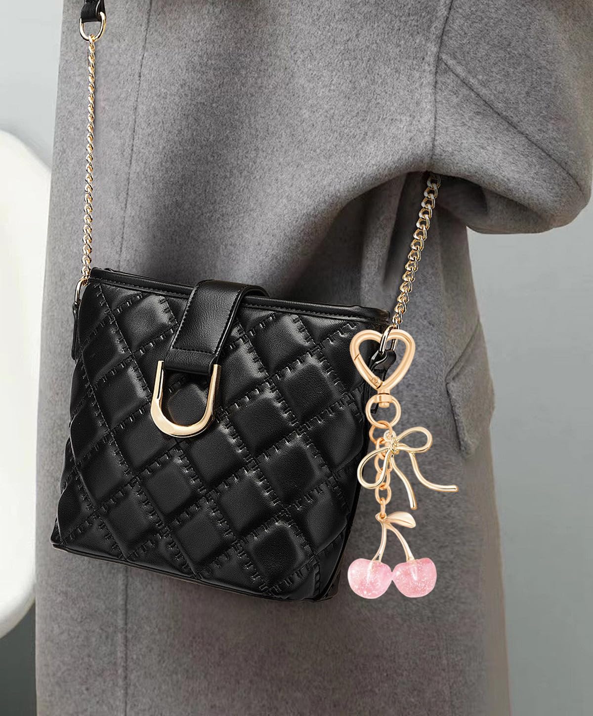 Rikhiua Cute Cherry Keychain Bag Charm Elegant Bow Keychain for Women Friends Family Birthday Christmas Inspirational Gift