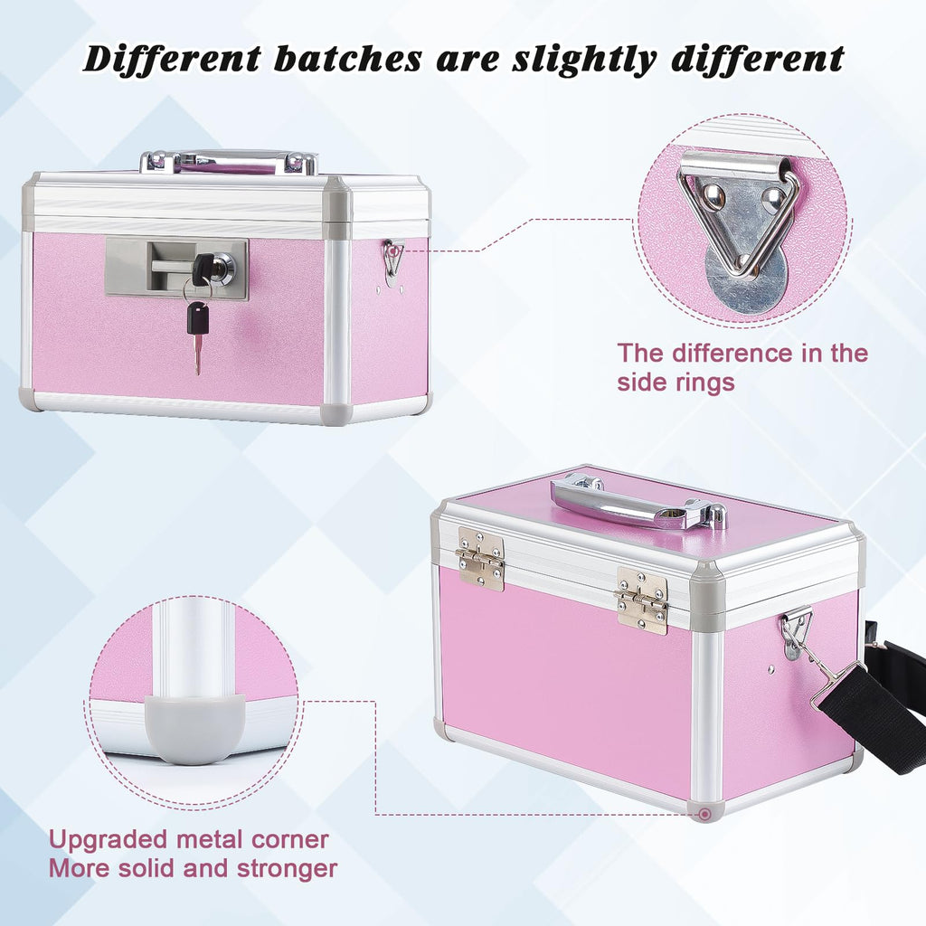 Medicine Lock Box,First Aid Safe Medication Storage Box,Layered Aluminum Daily Medicine Cabinet Family Use,12.2" x 7.9" x 7.5", Pink