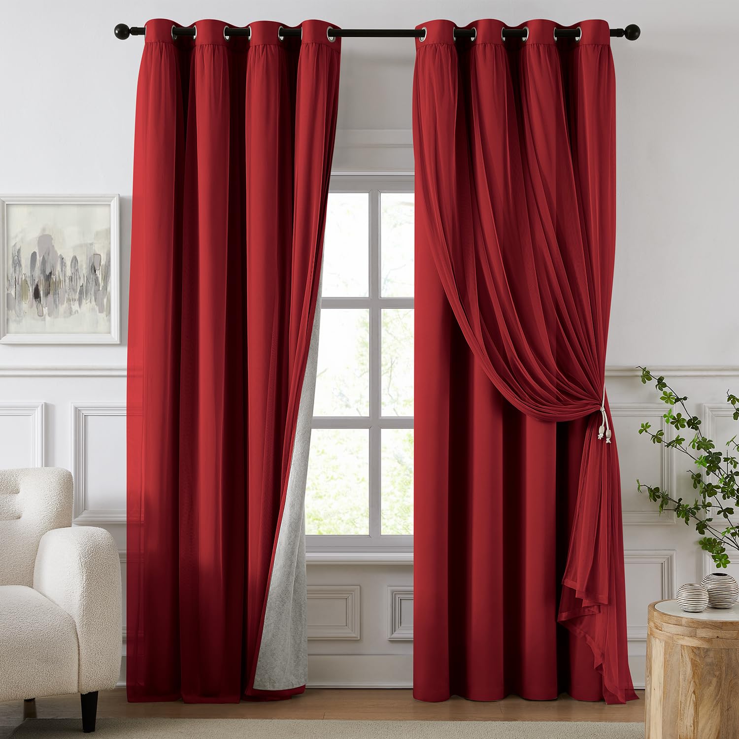 100% Blackout Curtains for Bedroom, Double Layer Pink Curtains, Black Out Curtain 84 inch Long with Sheer Overlay for Living Room, Room Darkening Window Drapes with Grommet, 52" W x 84" L