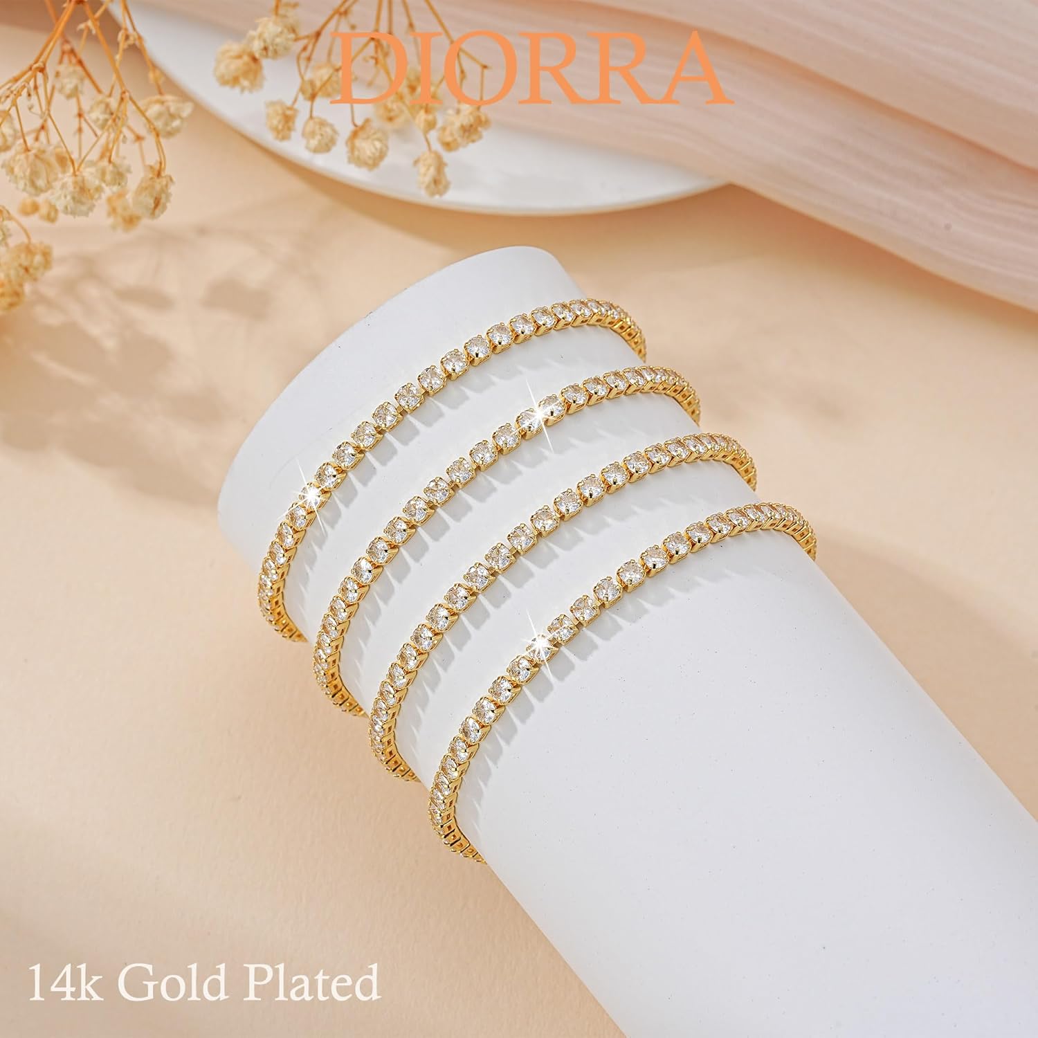 3mm/4mm Cubic Zirconia Classic Tennis Bracelet 14K Gold Plated/Silver Bracelets for Women Size 6.5-7.5 Inch
