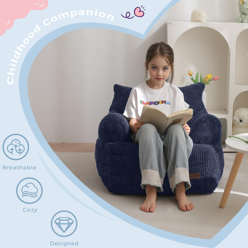 MAXYOYO Kids Bean Bag Chair, Stuffed Toddler Bean Bag Sofa with Filler Bean Bag Chair for Boys and Girls, Lazy Sofa with Pocket Floor Chair for Gaming, Reading, Pink