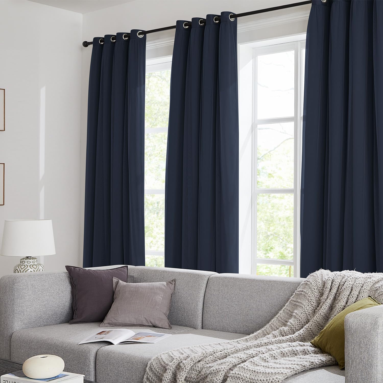 100% Blackout Curtains for Bedroom, Double Layer Pink Curtains, Black Out Curtain 84 inch Long with Sheer Overlay for Living Room, Room Darkening Window Drapes with Grommet, 52" W x 84" L