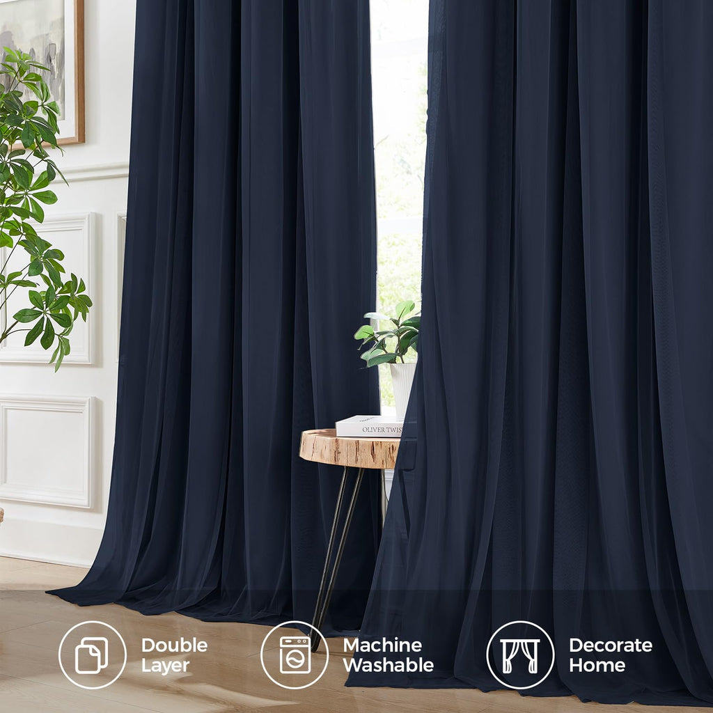 100% Blackout Curtains for Bedroom, Double Layer Pink Curtains, Black Out Curtain 84 inch Long with Sheer Overlay for Living Room, Room Darkening Window Drapes with Grommet, 52" W x 84" L