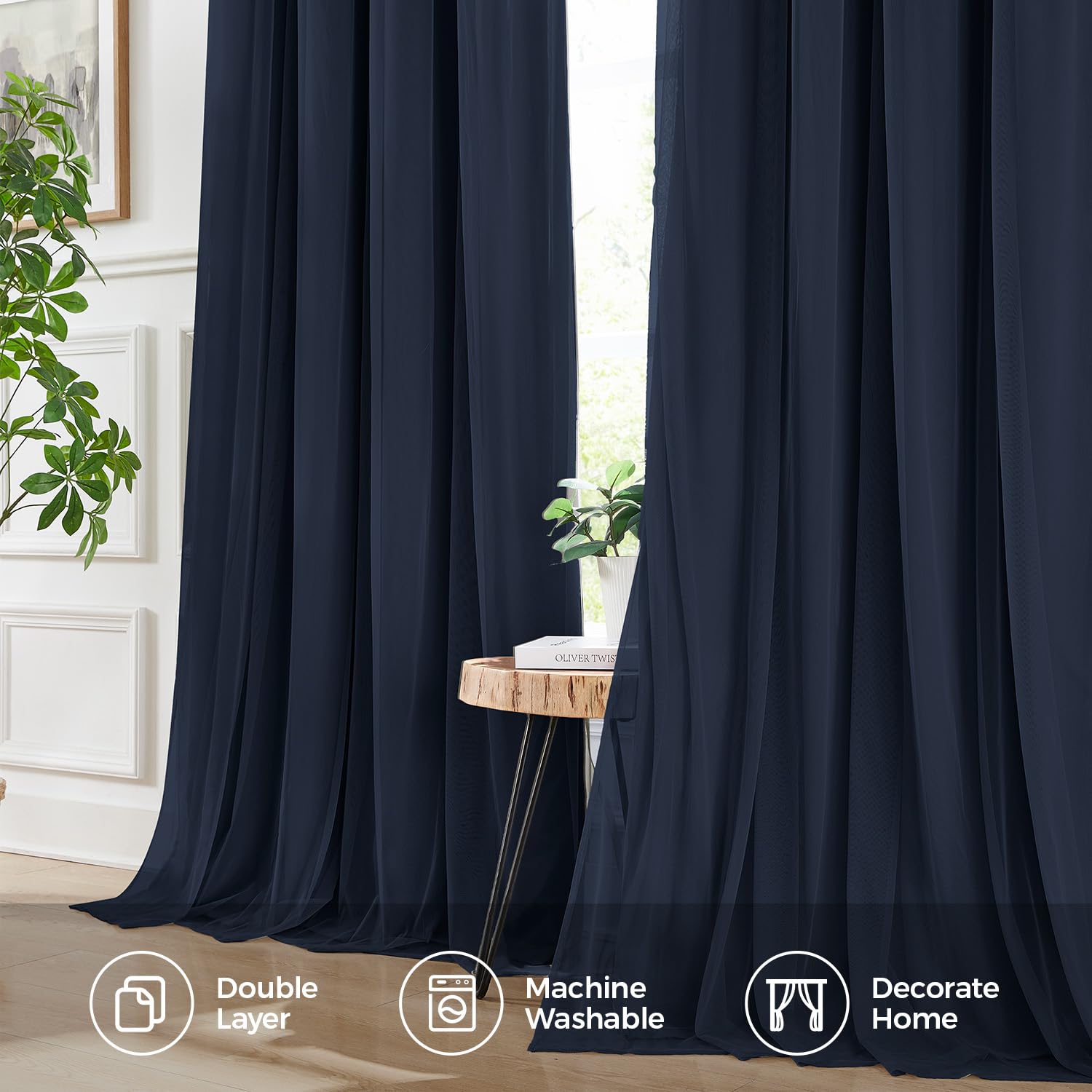 100% Blackout Curtains for Bedroom, Double Layer Pink Curtains, Black Out Curtain 84 inch Long with Sheer Overlay for Living Room, Room Darkening Window Drapes with Grommet, 52" W x 84" L