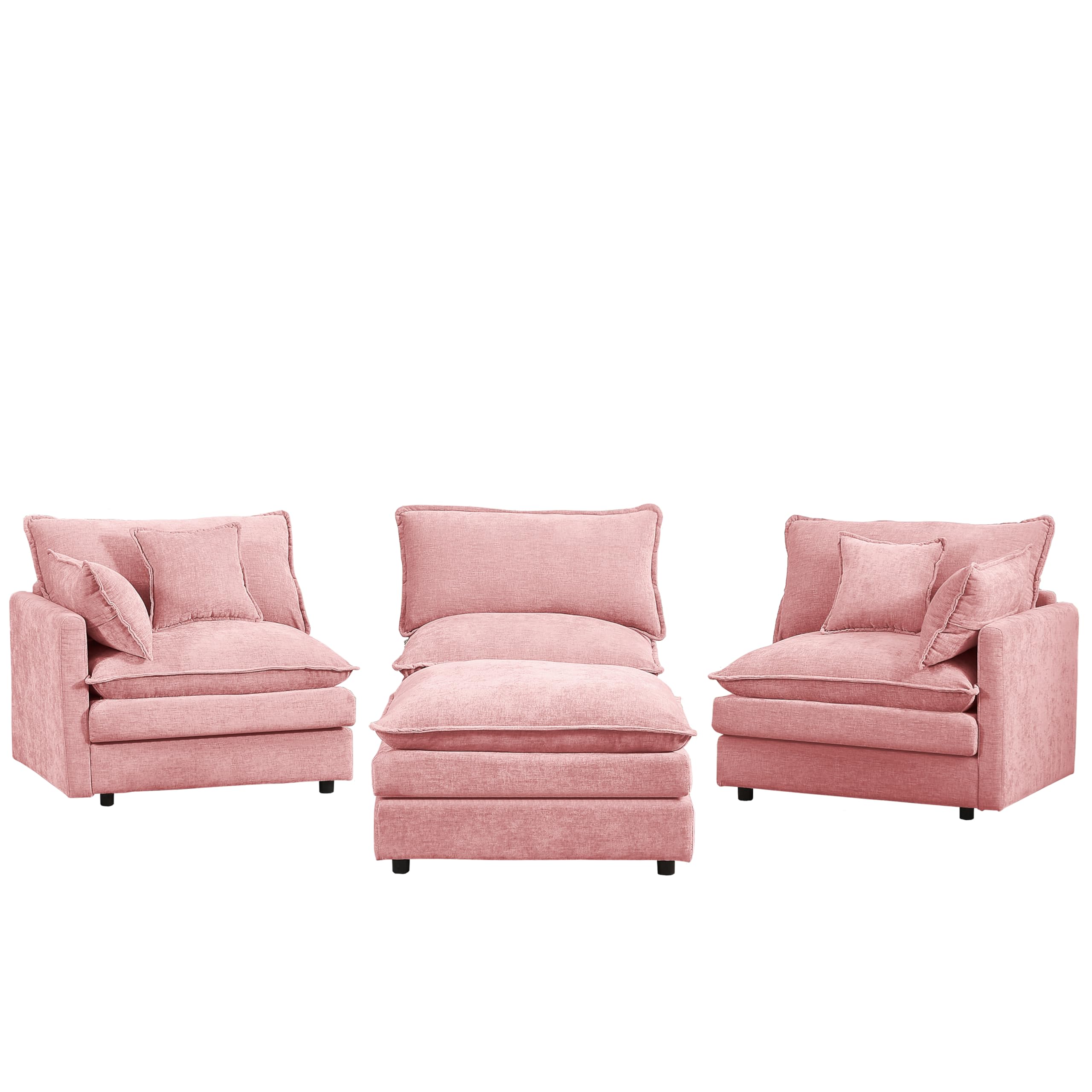 Pink Sectional Modular Sofa Cloud Couch, 105" Modern Convertible L-Shape Sofa Deep 3-Seater Soft Chenille Comfy Upholstered with Removeable Ottoman Set and Removable Cushions for Living Room