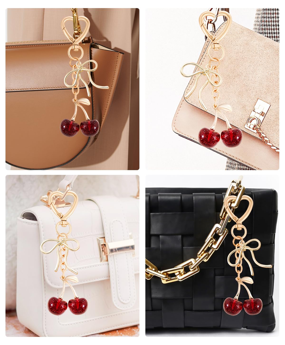 Rikhiua Cute Cherry Keychain Bag Charm Elegant Bow Keychain for Women Friends Family Birthday Christmas Inspirational Gift