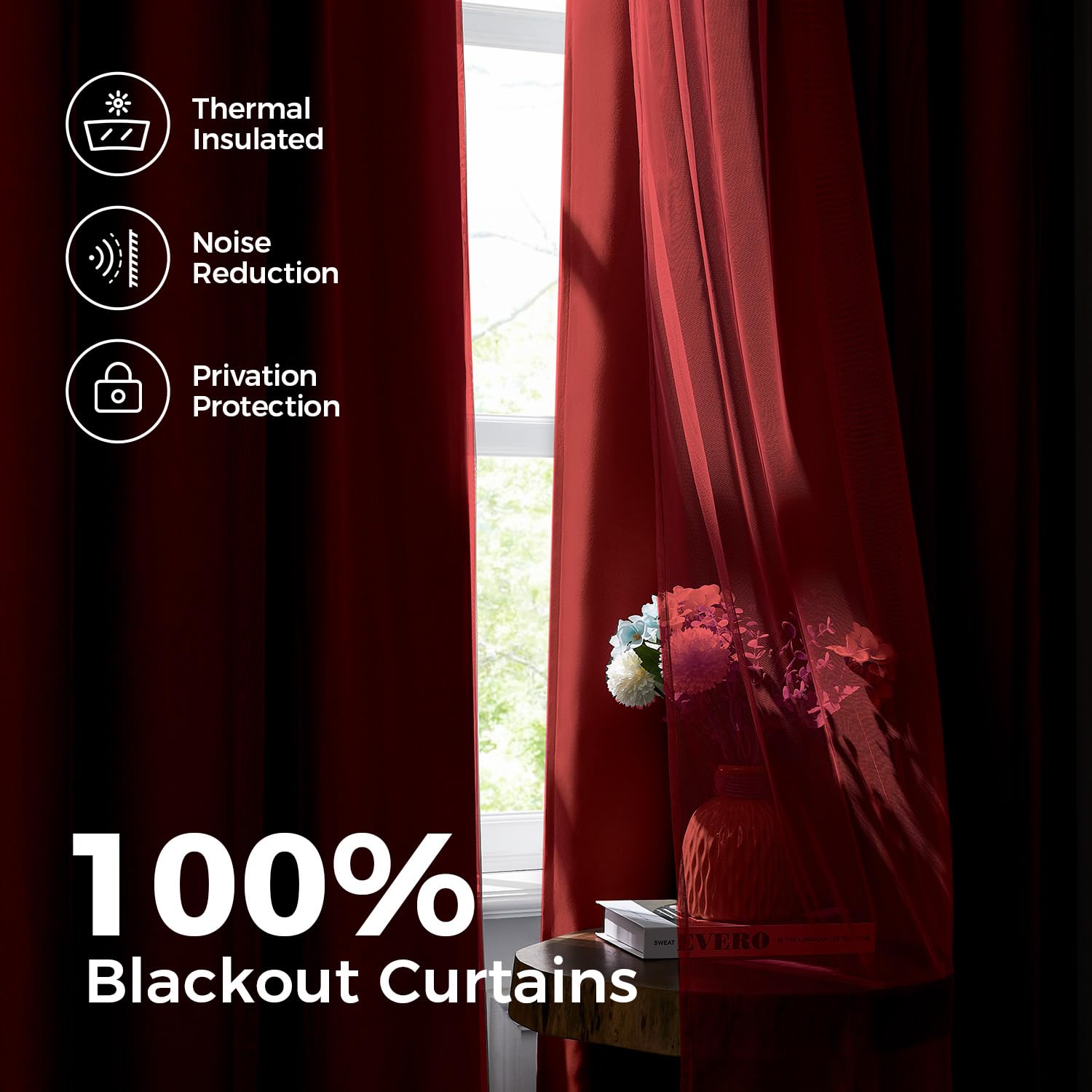 100% Blackout Curtains for Bedroom, Double Layer Pink Curtains, Black Out Curtain 84 inch Long with Sheer Overlay for Living Room, Room Darkening Window Drapes with Grommet, 52" W x 84" L
