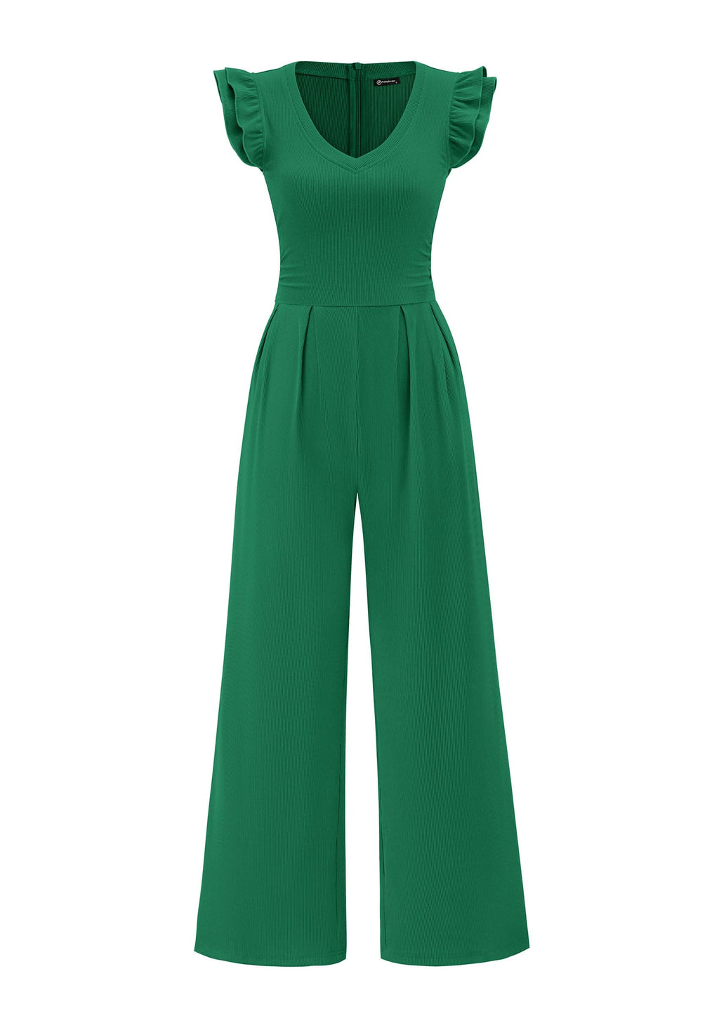 PRETTYGARDEN One Piece Jumpsuits For Women Dressy Ruffle Cap Sleeve V Neck Ribbed Knit Wide Leg Romper Casual Spring Outfits