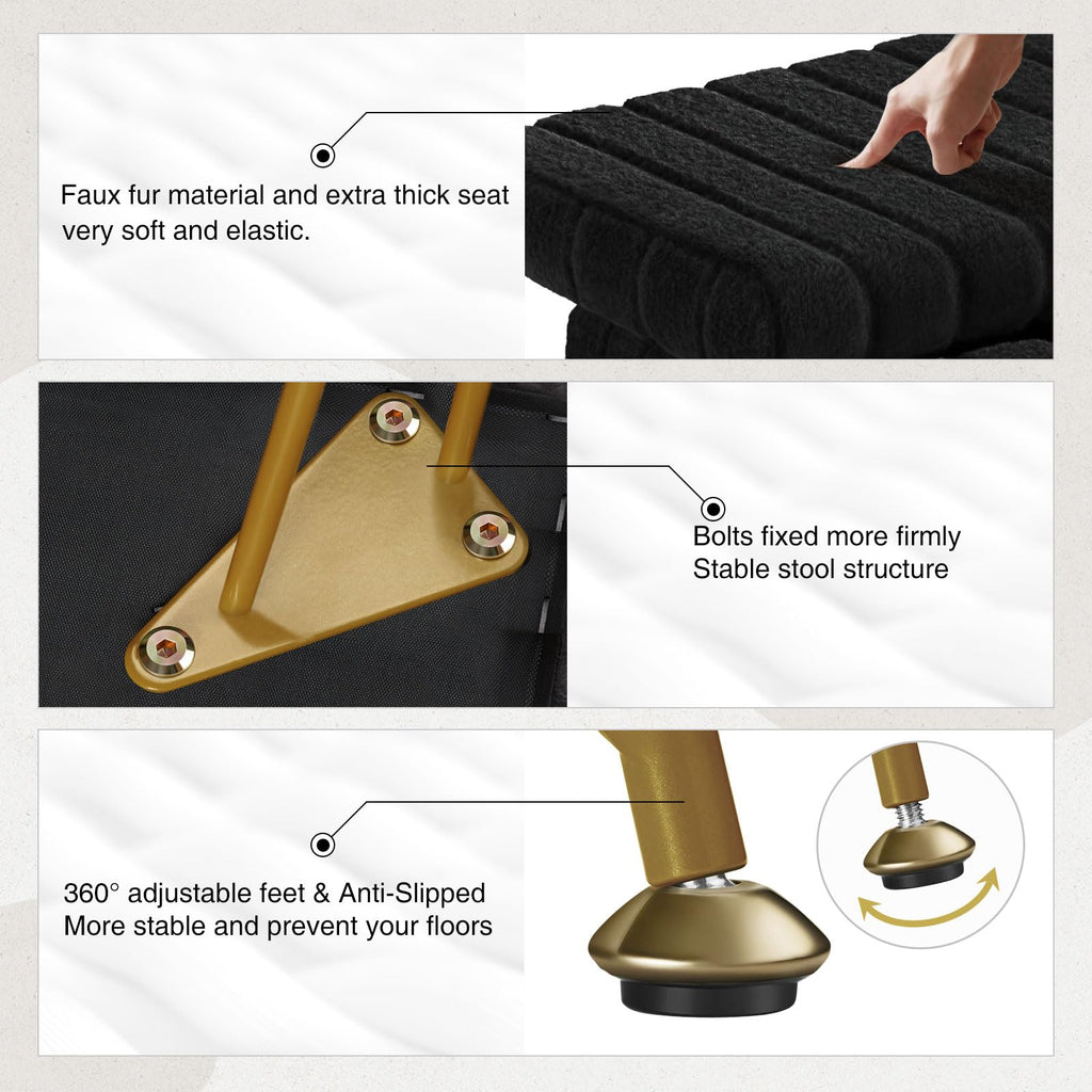 Greenstell Vanity Stool Chair Faux Fur with Storage, 15.7"L x 11.8"W x 19.4"H Soft Ottoman 4 Metal Legs with Anti-Slip Feet, Furry Padded Seat, Modern Multifunctional Chairs for Makeup, Bedroom Pink