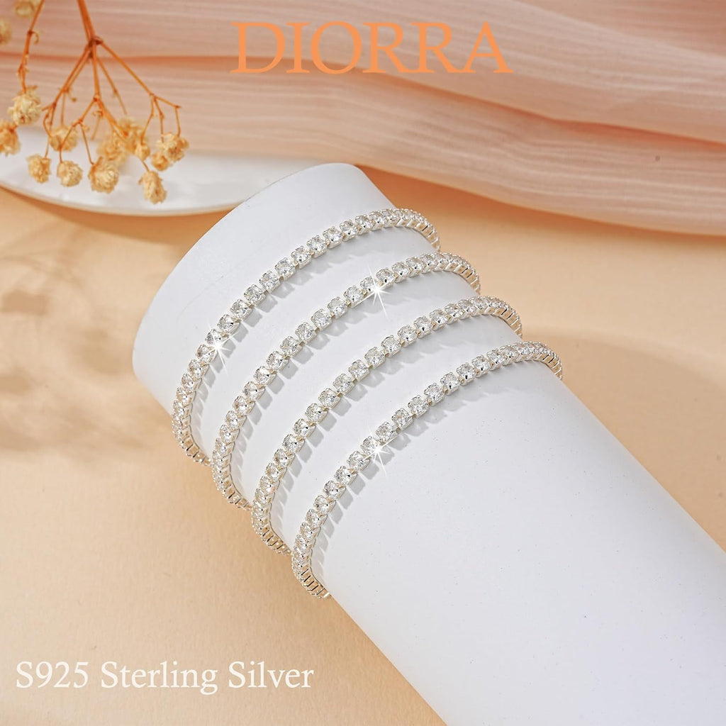 3mm/4mm Cubic Zirconia Classic Tennis Bracelet 14K Gold Plated/Silver Bracelets for Women Size 6.5-7.5 Inch