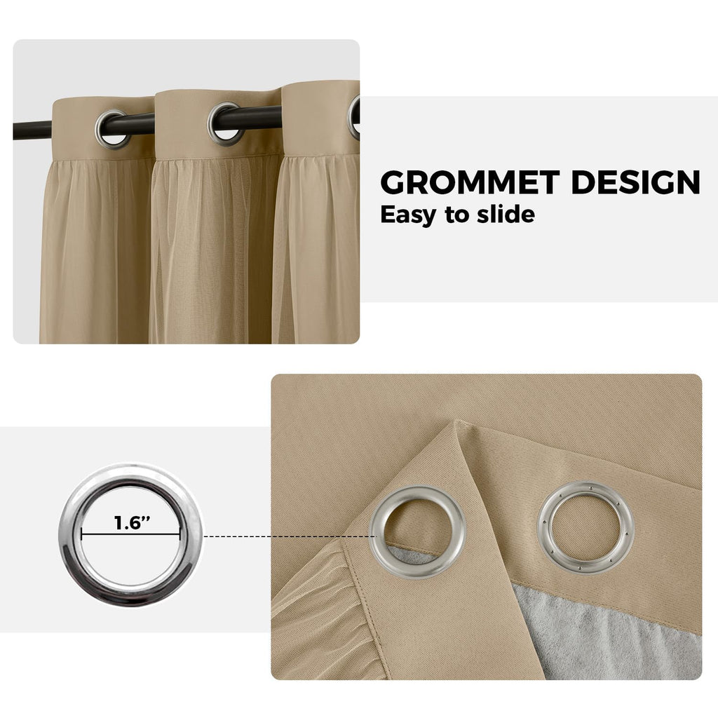 100% Blackout Curtains for Bedroom, Double Layer Pink Curtains, Black Out Curtain 84 inch Long with Sheer Overlay for Living Room, Room Darkening Window Drapes with Grommet, 52" W x 84" L