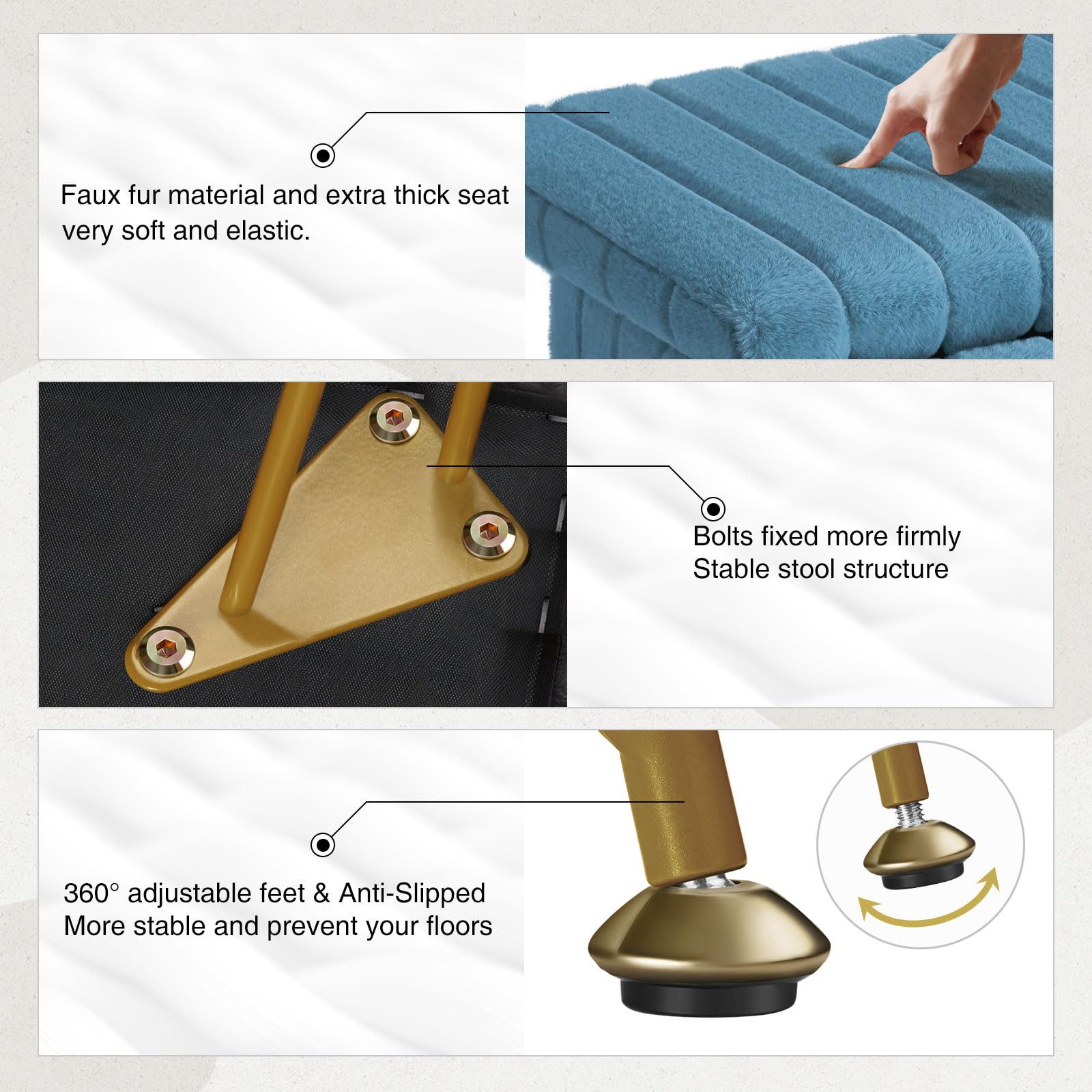 Greenstell Vanity Stool Chair Faux Fur with Storage, 15.7"L x 11.8"W x 19.4"H Soft Ottoman 4 Metal Legs with Anti-Slip Feet, Furry Padded Seat, Modern Multifunctional Chairs for Makeup, Bedroom Pink