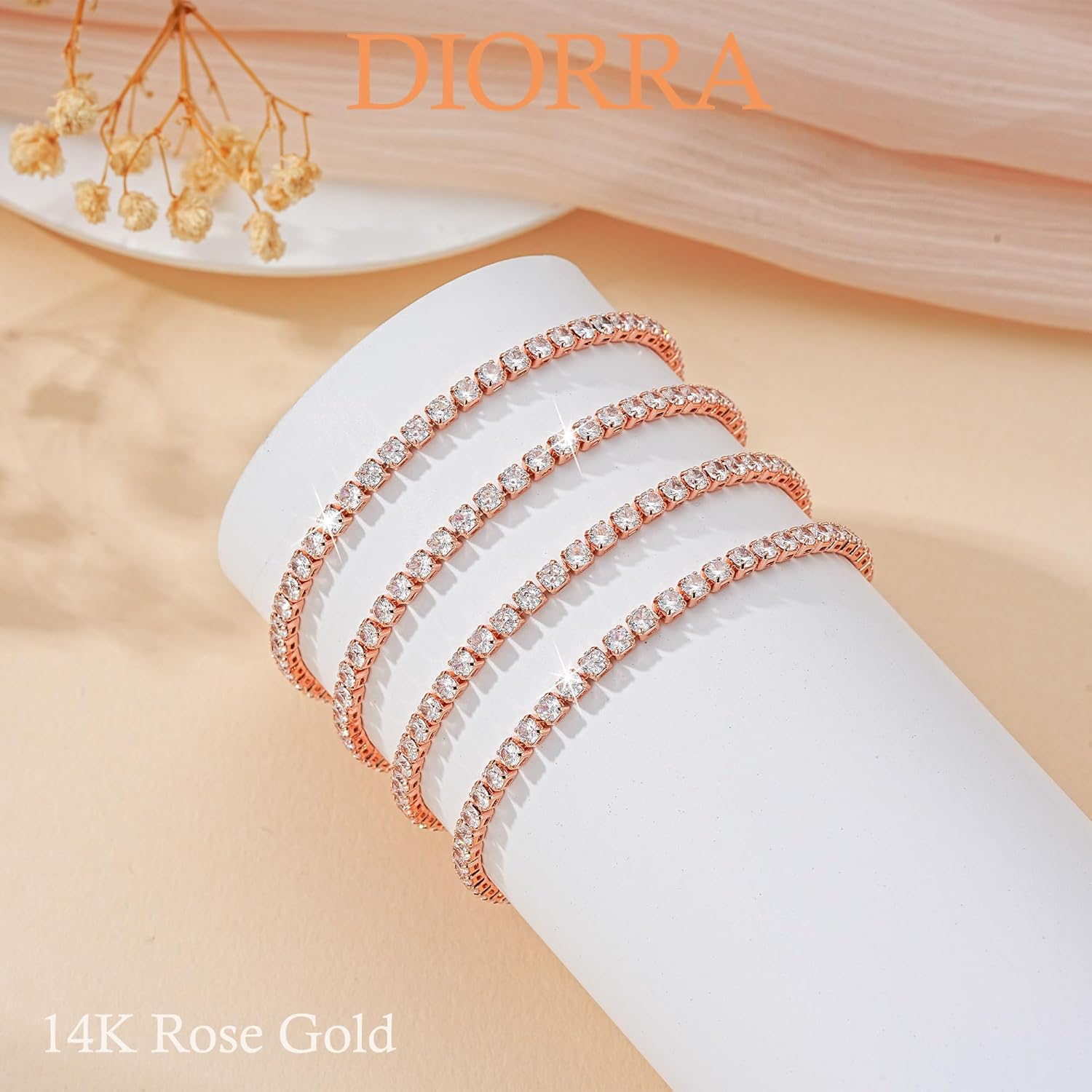 3mm/4mm Cubic Zirconia Classic Tennis Bracelet 14K Gold Plated/Silver Bracelets for Women Size 6.5-7.5 Inch