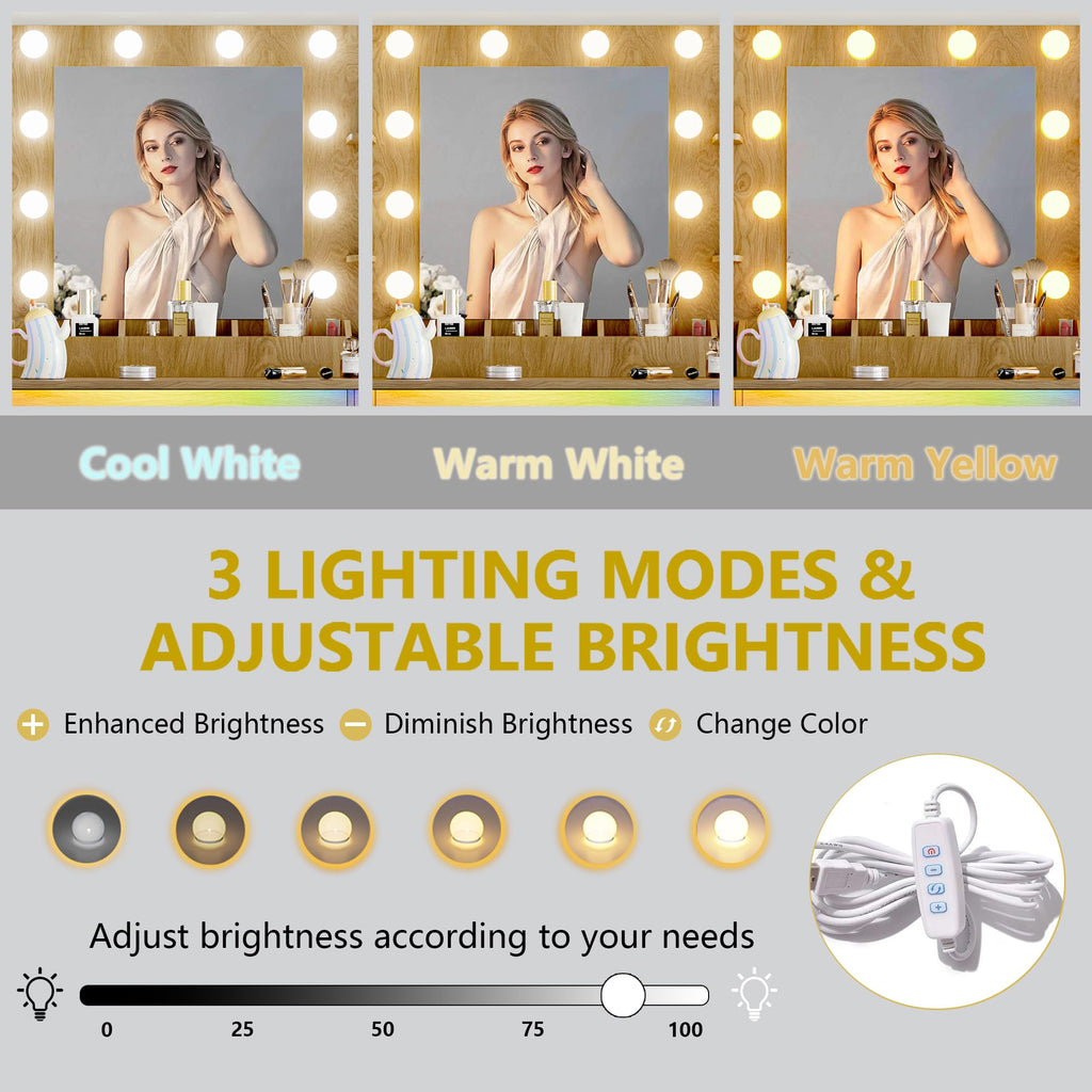 Vanity Desk with Mirror and Lights, 43'' Pink Makeup Dressing Table Set with 5 Drawers & Chair, Power Outlet, 3 Lighting Modes Adjustable Brightness & RGB LED for Women Girls Bedroom Bathroom