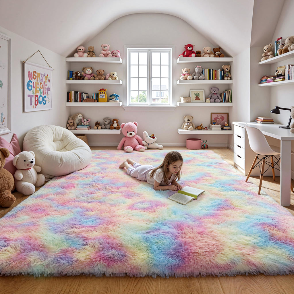 Pink Fluffy 4x6 Area Rugs for Bedoom Girls, Soft Washable Fuzzy Furry Shag Rug for Kids Room, Nursery, Dorm Decor, Cute Plush Carpet for Baby Toddler