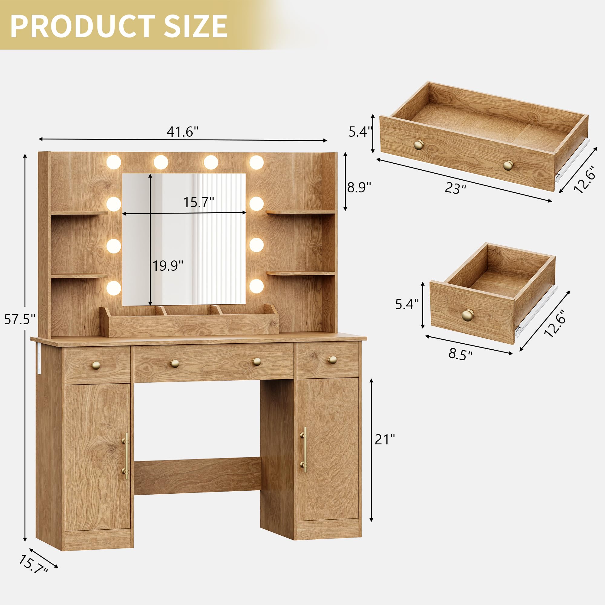 Vanity Desk with Mirror and Lights, 43'' Pink Makeup Dressing Table Set with 5 Drawers & Chair, Power Outlet, 3 Lighting Modes Adjustable Brightness & RGB LED for Women Girls Bedroom Bathroom