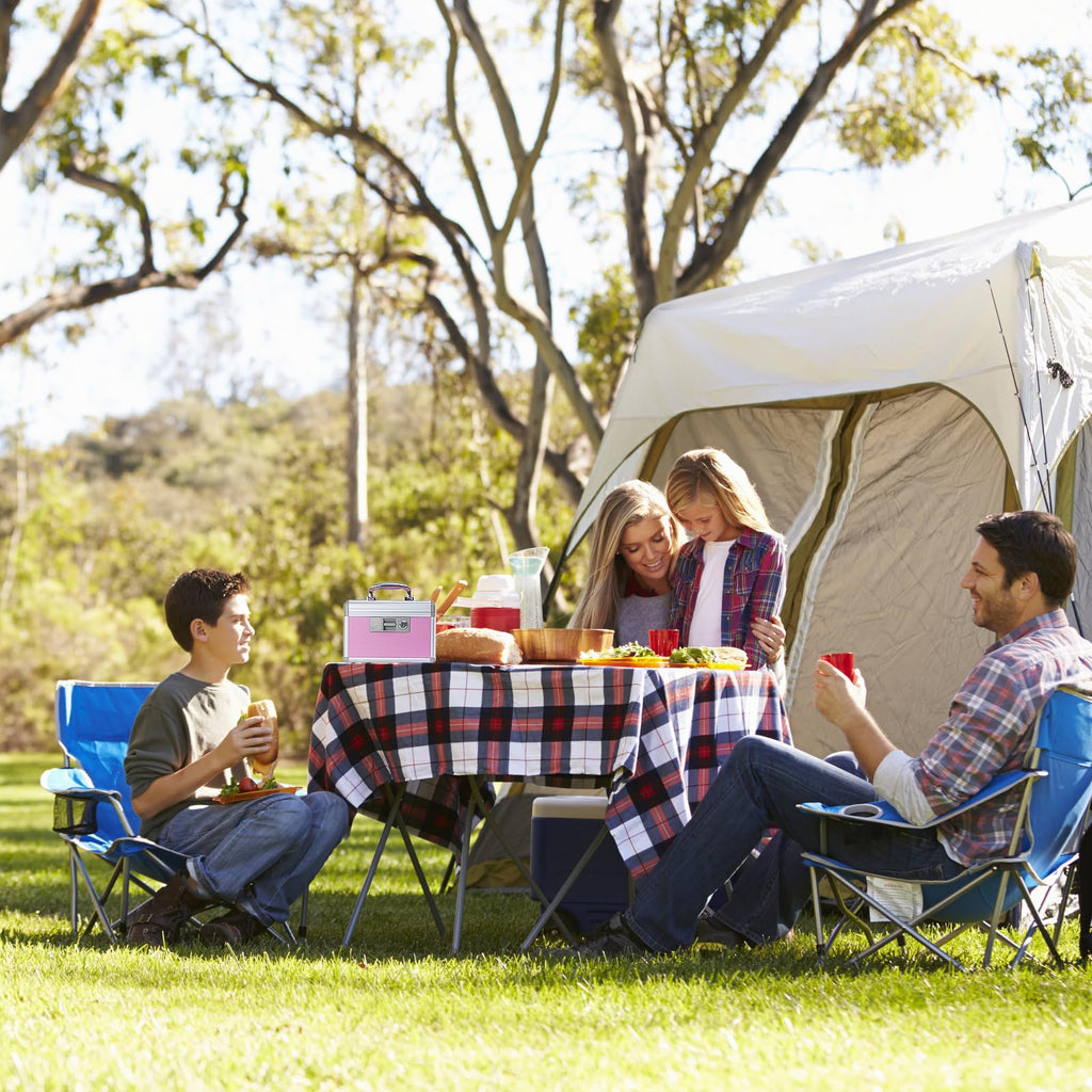 Medicine Lock Box,First Aid Safe Medication Storage Box,Layered Aluminum Daily Medicine Cabinet Family Use,12.2" x 7.9" x 7.5", Pink