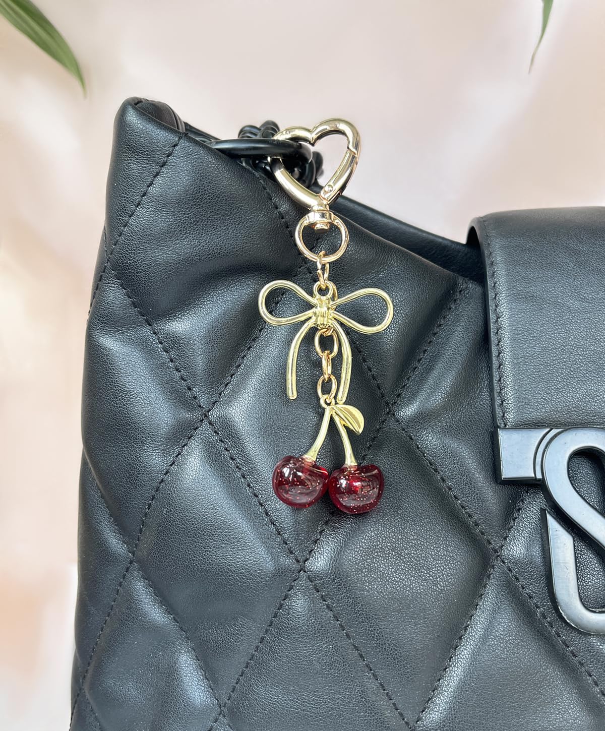 Rikhiua Cute Cherry Keychain Bag Charm Elegant Bow Keychain for Women Friends Family Birthday Christmas Inspirational Gift