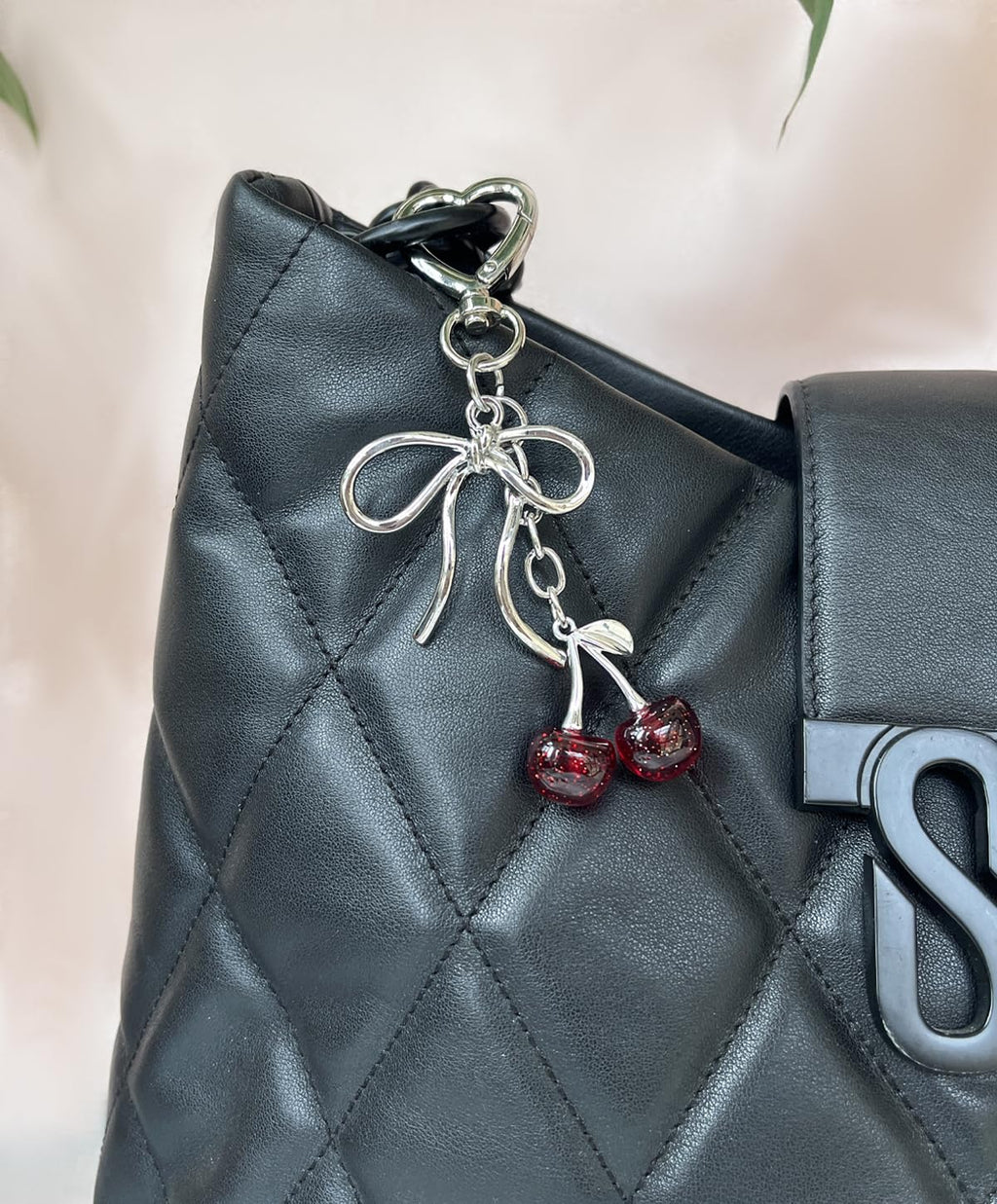 Rikhiua Cute Cherry Keychain Bag Charm Elegant Bow Keychain for Women Friends Family Birthday Christmas Inspirational Gift