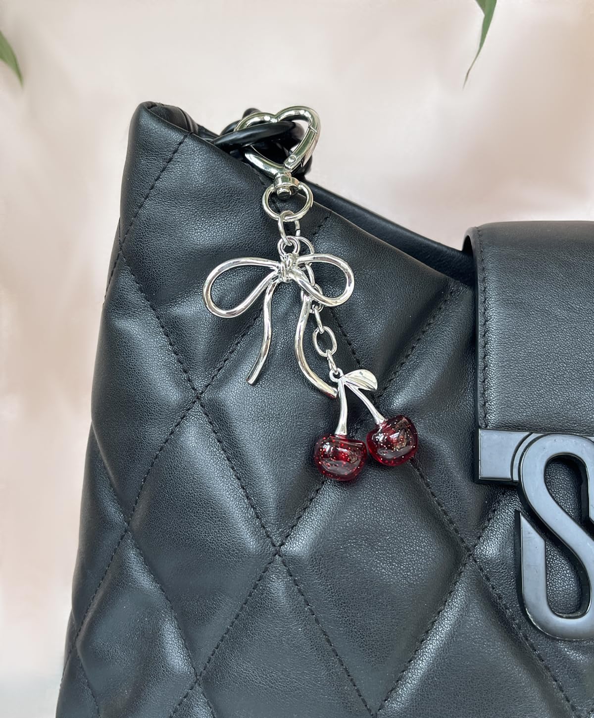 Rikhiua Cute Cherry Keychain Bag Charm Elegant Bow Keychain for Women Friends Family Birthday Christmas Inspirational Gift