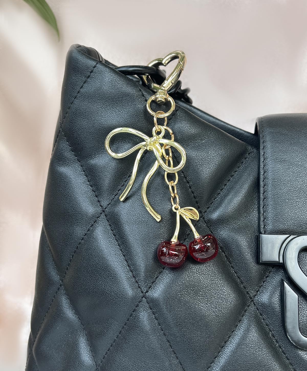 Rikhiua Cute Cherry Keychain Bag Charm Elegant Bow Keychain for Women Friends Family Birthday Christmas Inspirational Gift