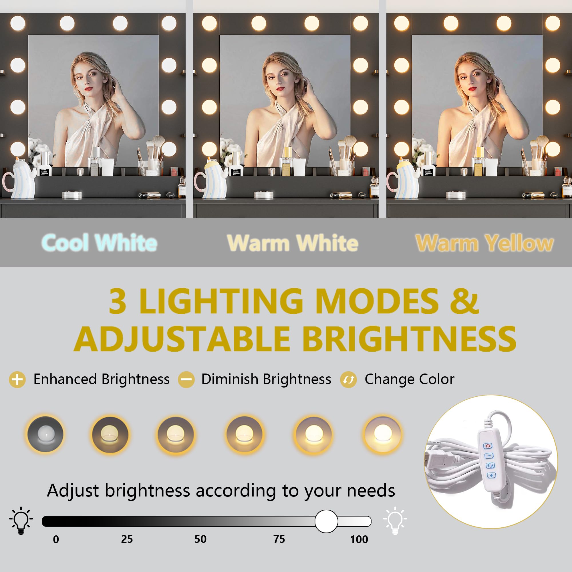 Vanity Desk with Mirror and Lights, 43'' Pink Makeup Dressing Table Set with 5 Drawers & Chair, Power Outlet, 3 Lighting Modes Adjustable Brightness & RGB LED for Women Girls Bedroom Bathroom